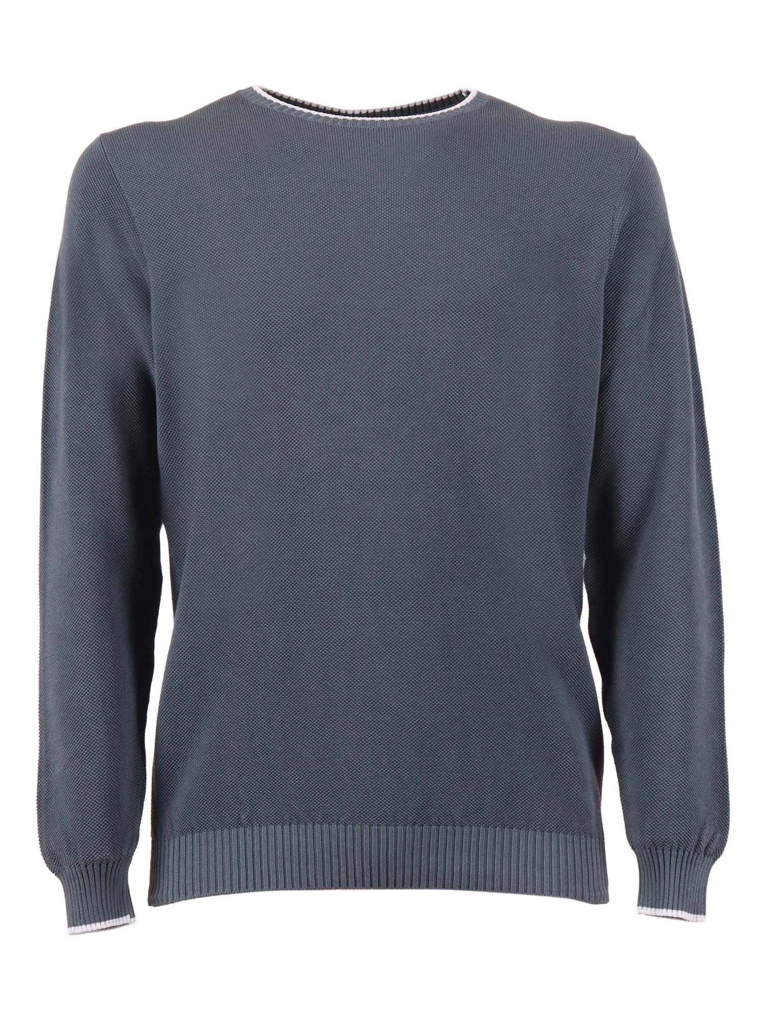 Crew-Neck L-S Knitted Sweater Man Blue Cotton Crewneck
