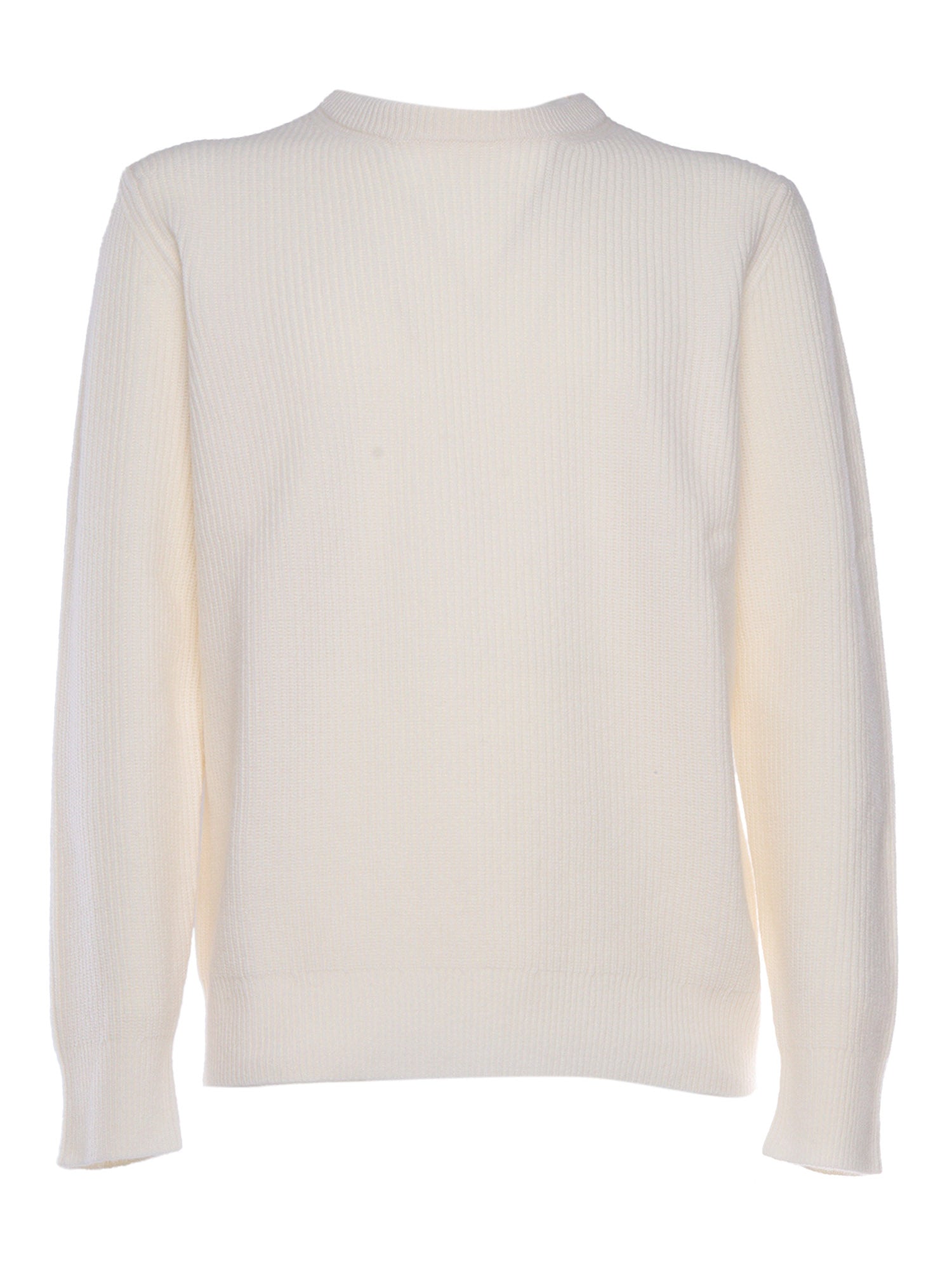 Ribbed Sweater White Wool Crewneck
