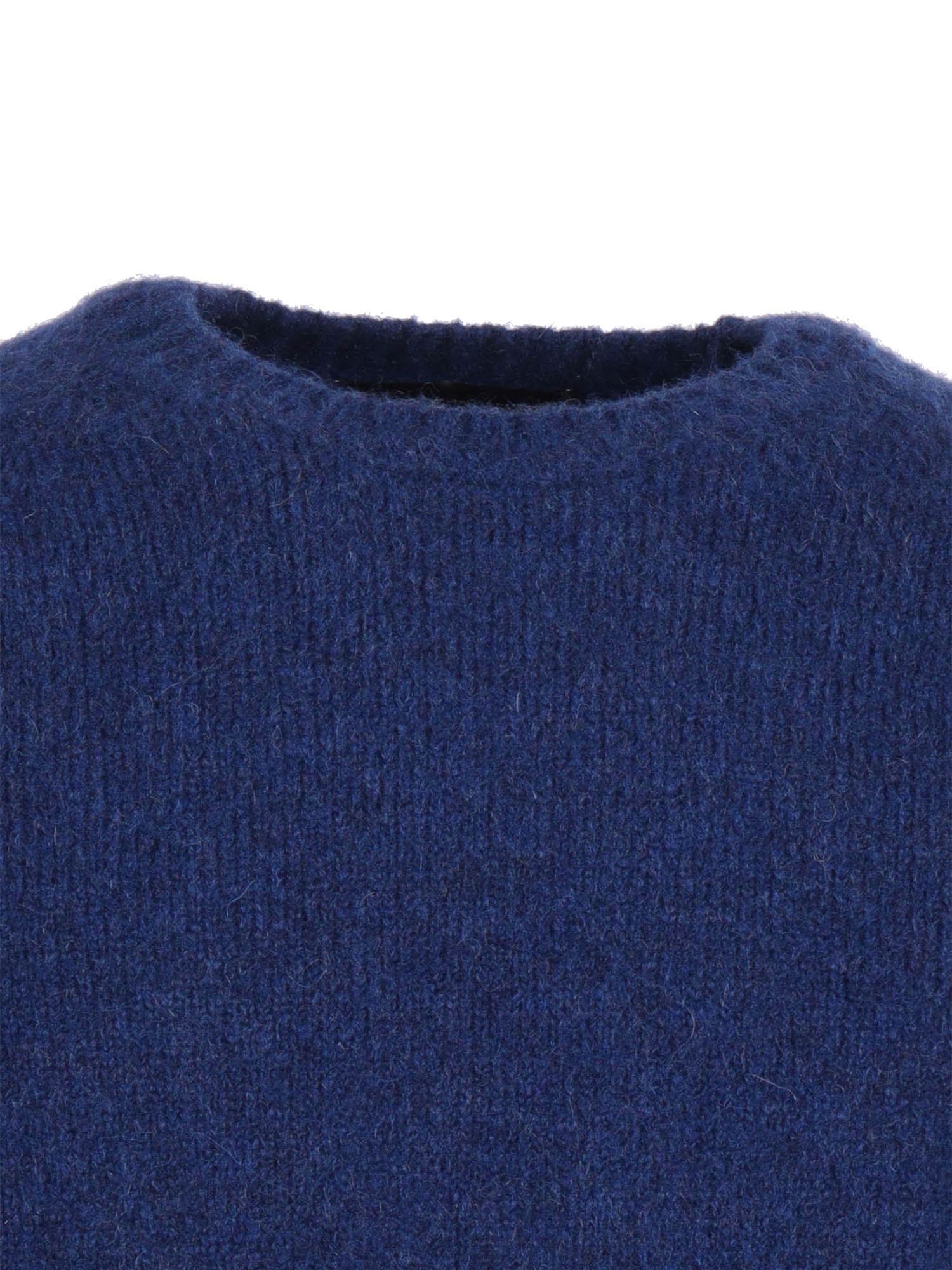 Hammer Sleeve Crew Neck Sweater Blue Alpaca Wool Polyamide Crewneck