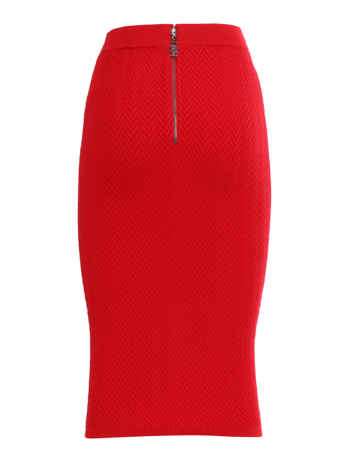 Knitted Skirt Red Viscose Polyester Polyamide Midi
