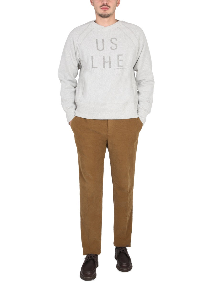 Crewneck Sweatshirt With Front Logo Grey Cotton Sweatshirts
