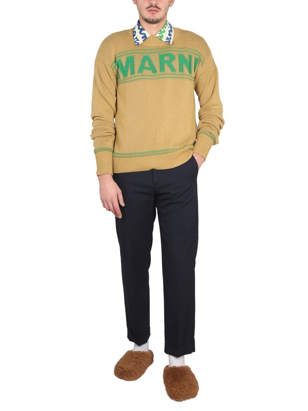 Knit Sweatshirt With Logo Yellow Cotton Jumpers
