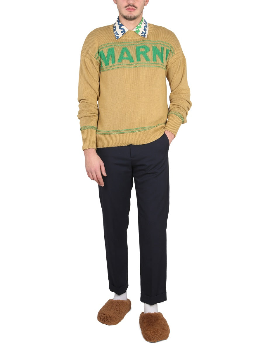 Knit Sweatshirt With Logo Yellow Cotton Jumpers