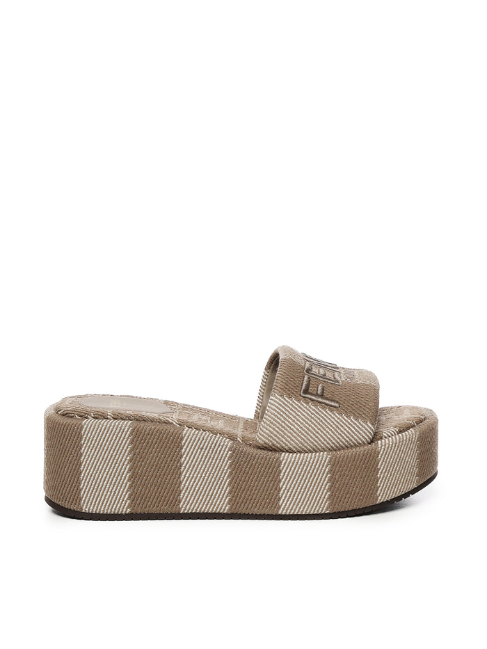 Fendi Sandals Beige Cotton