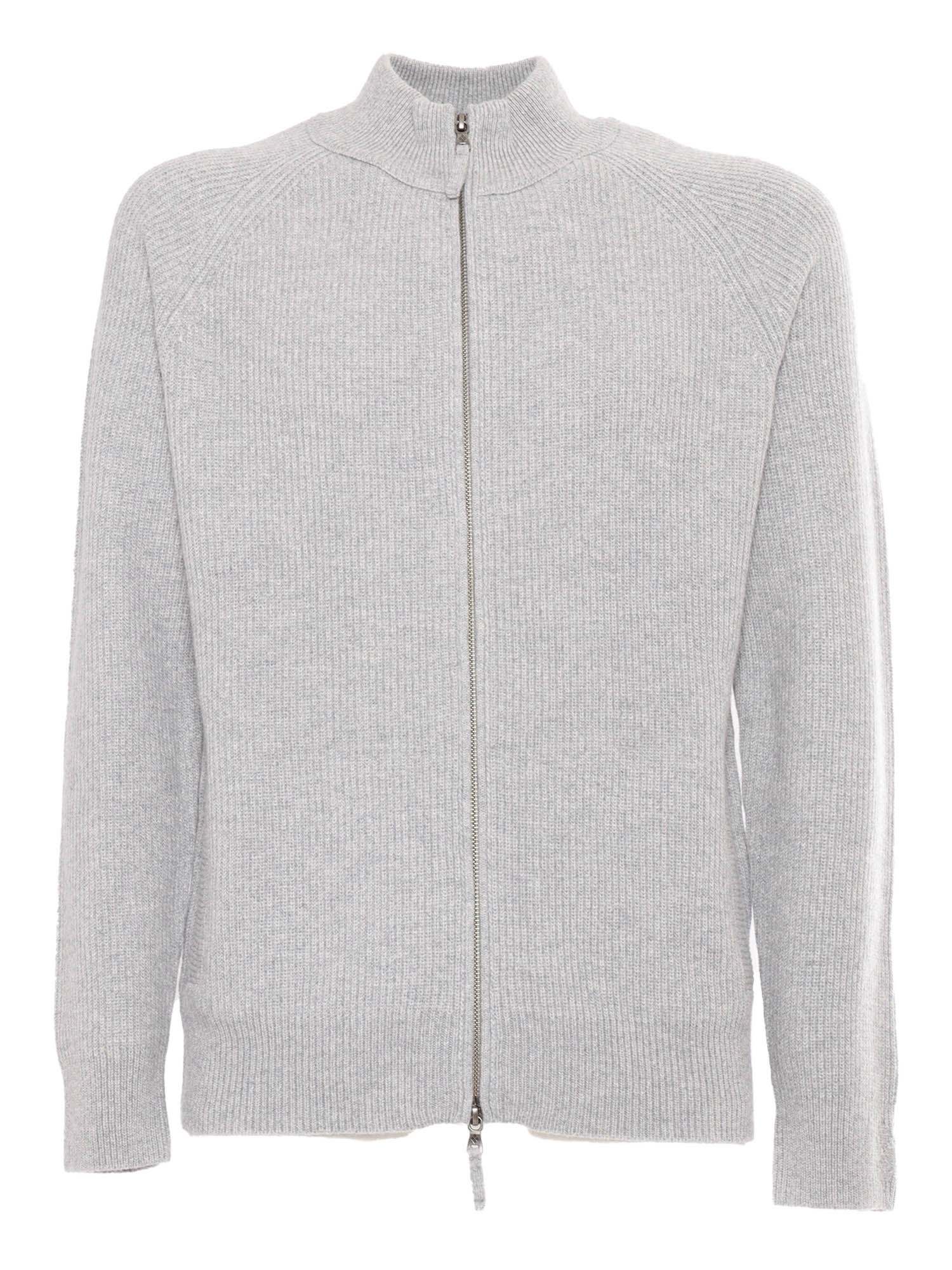 T Neck Full Zip Cardigan Grey Cashmere Turtleneck