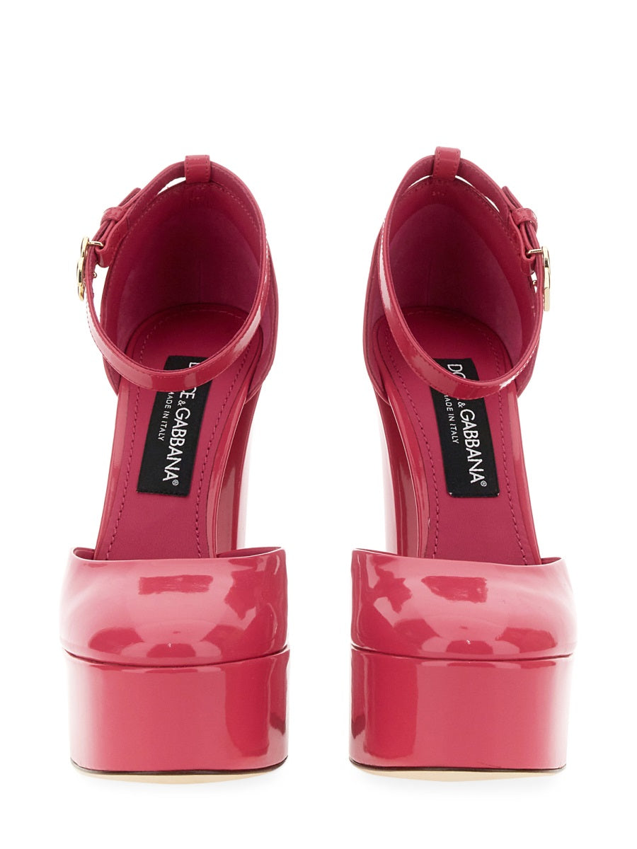Glossy Leather Platform Pumps Pink Calf