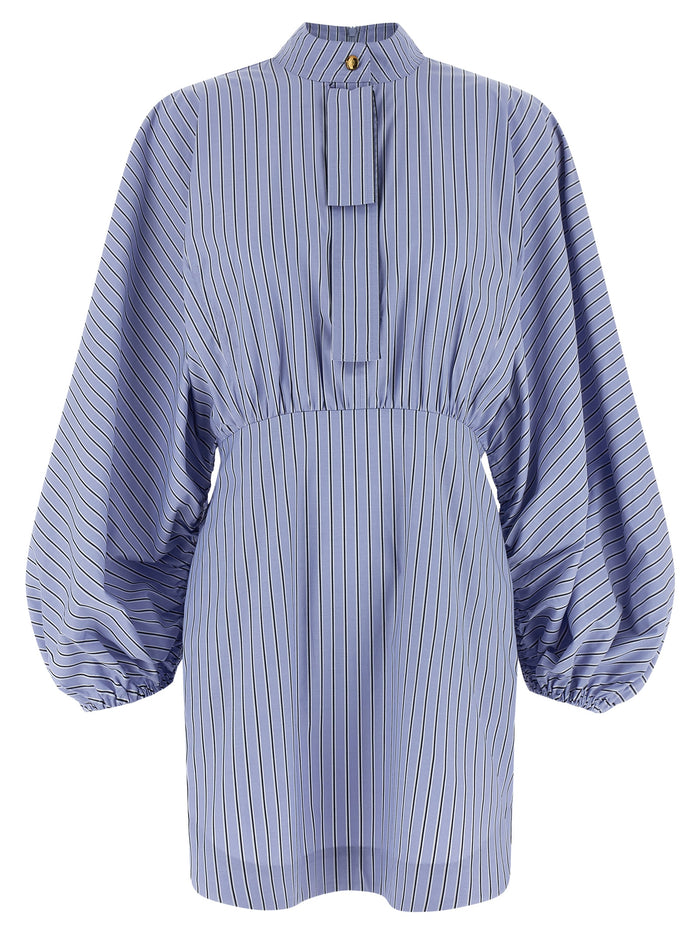 Drawstring Stripe Mini dress Light Blue Polyester