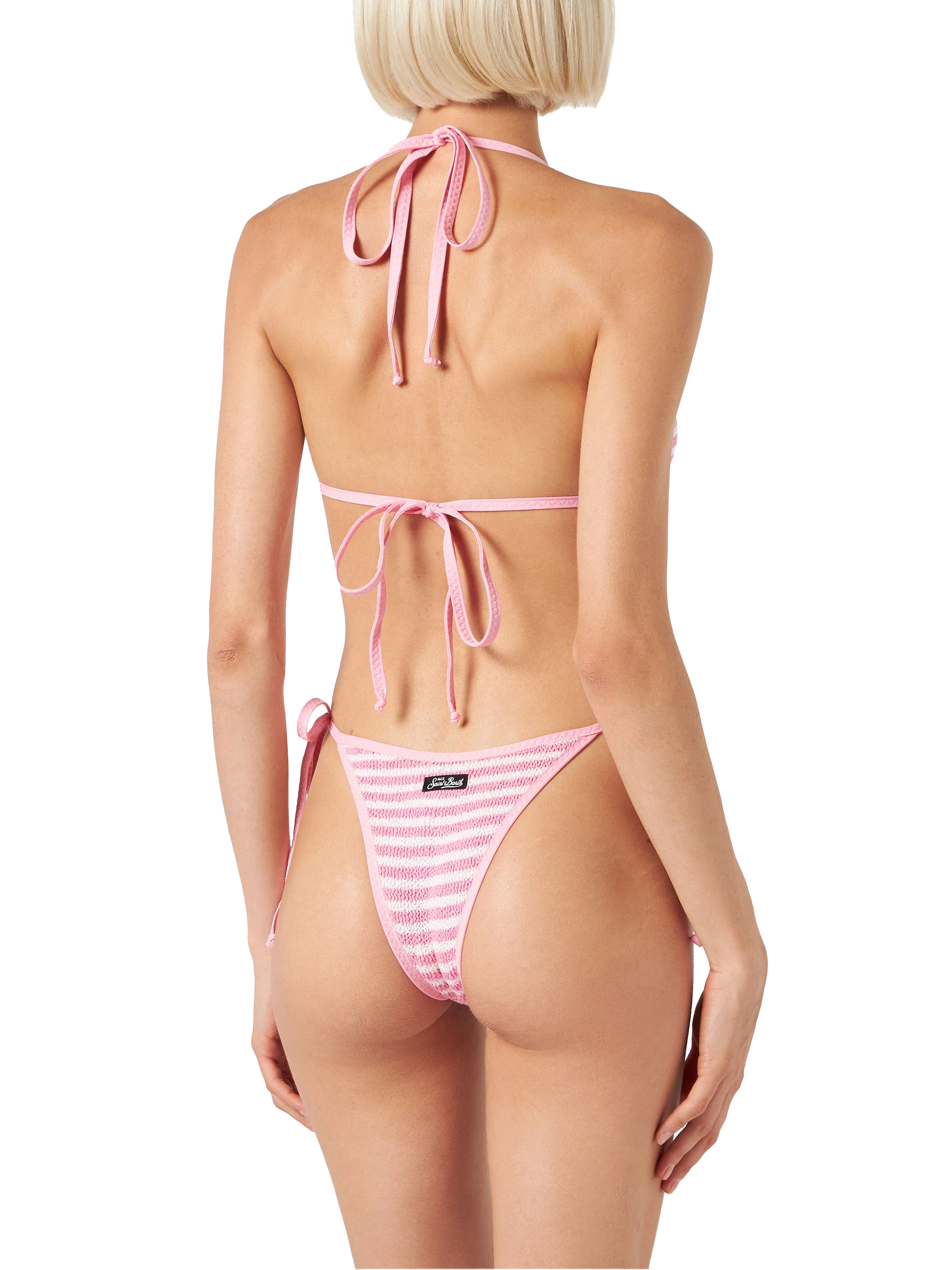Norah Striped Crinkle Cheeky Swim Briefs Pink Bottom