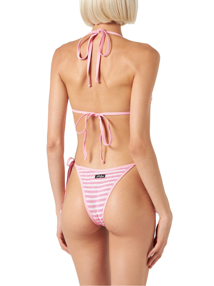 Norah Striped Crinkle Cheeky Swim Briefs Pink Bottom
