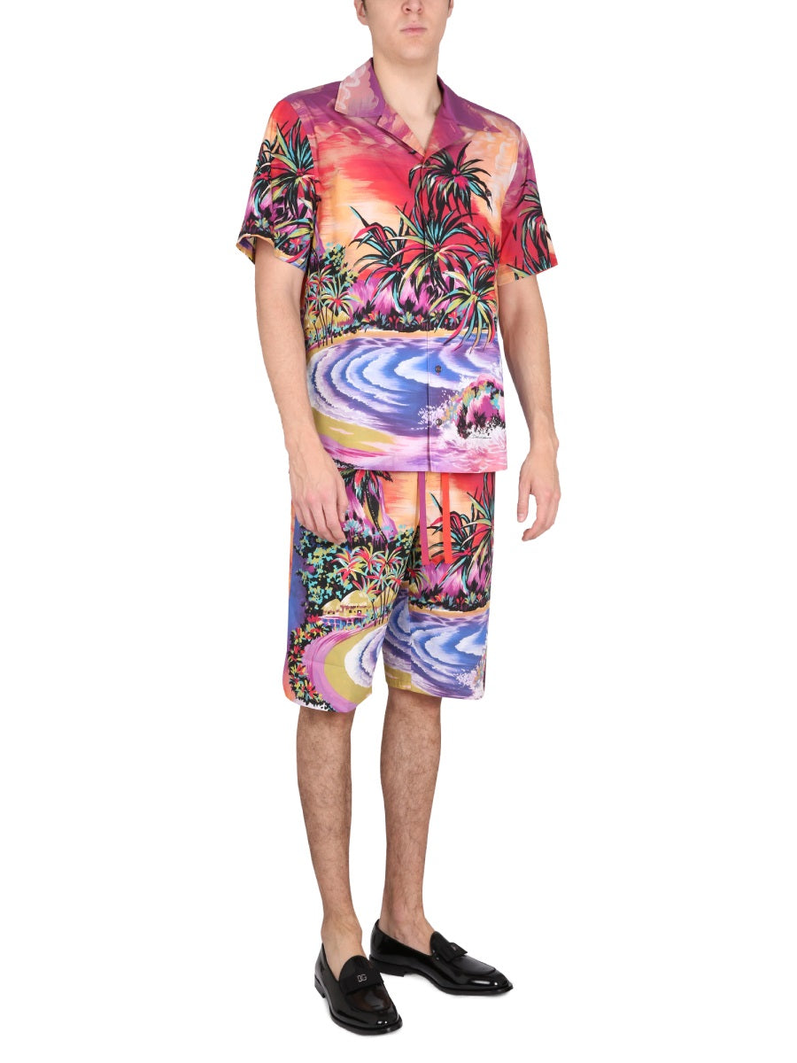 Bermuda Shorts With Hawaii Print Multicolour Cotton
