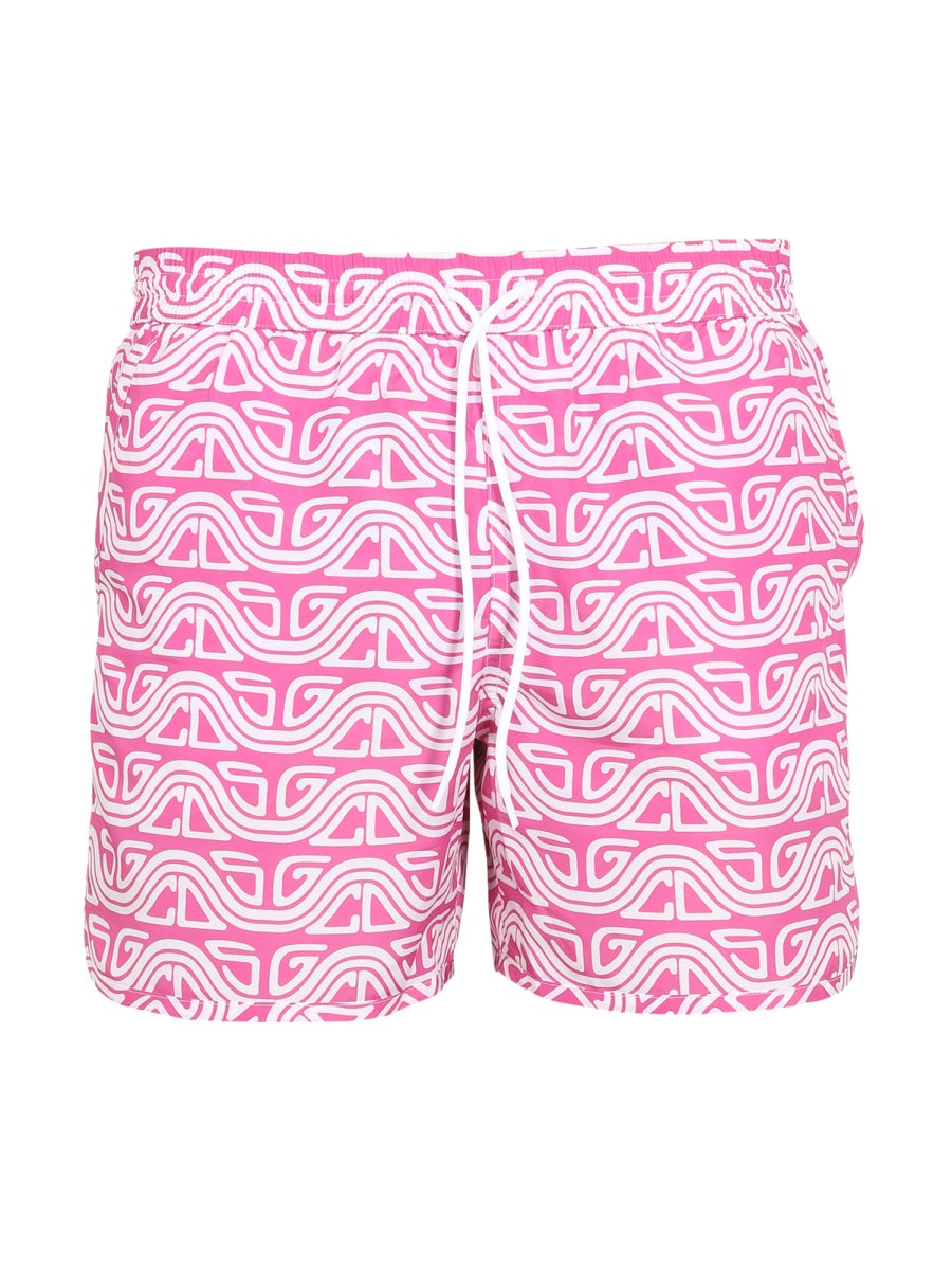 Costume With Waved Print Fuchsia Polyester Swim Shorts