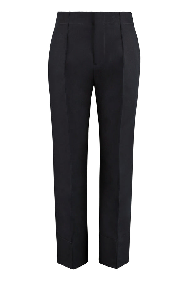 High-Rise Cotton Trousers Blue Straight