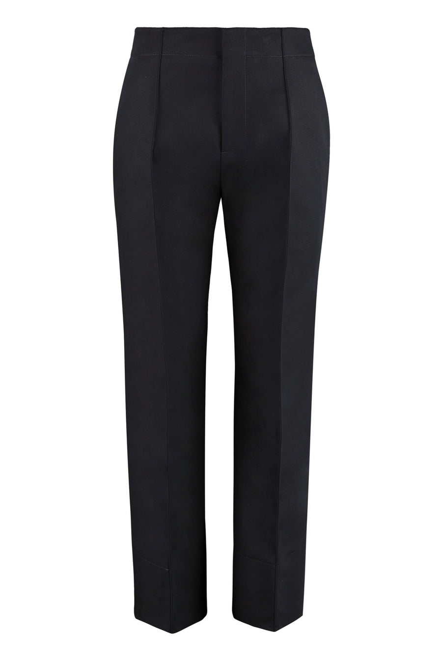 High-Rise Cotton Trousers Blue Straight