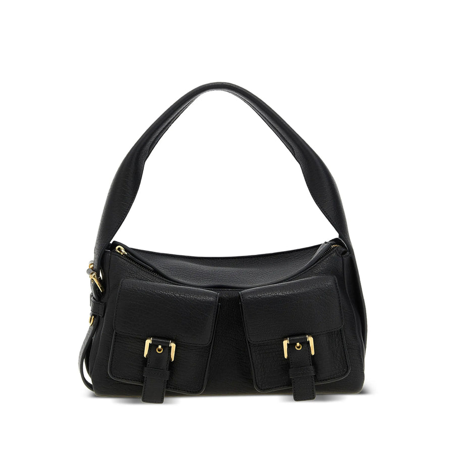 Black Shoulder Bag With Gold-Tone Hardware Lamb Skin: 100
