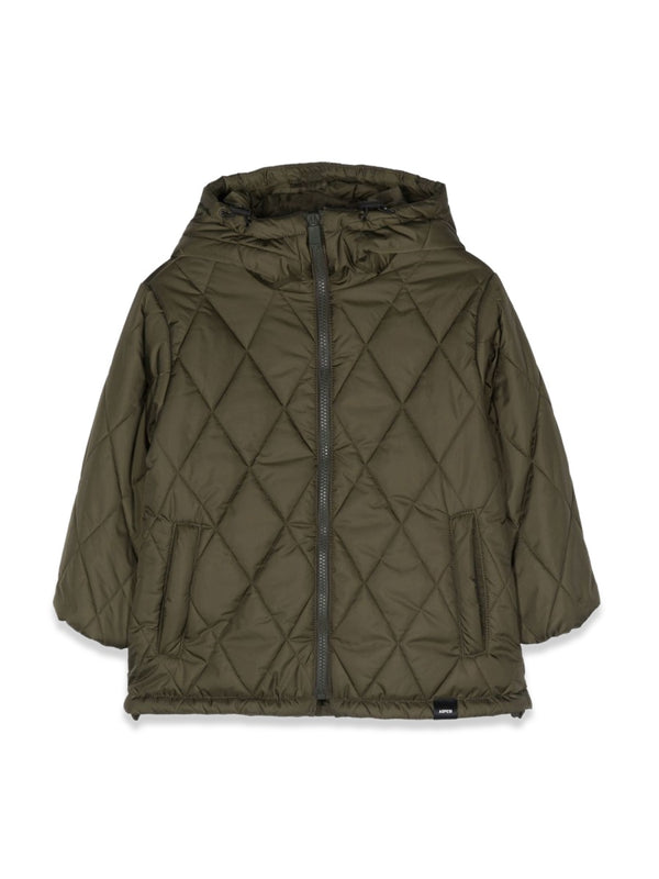 Quilted Down Jacket With Hood, Military Green