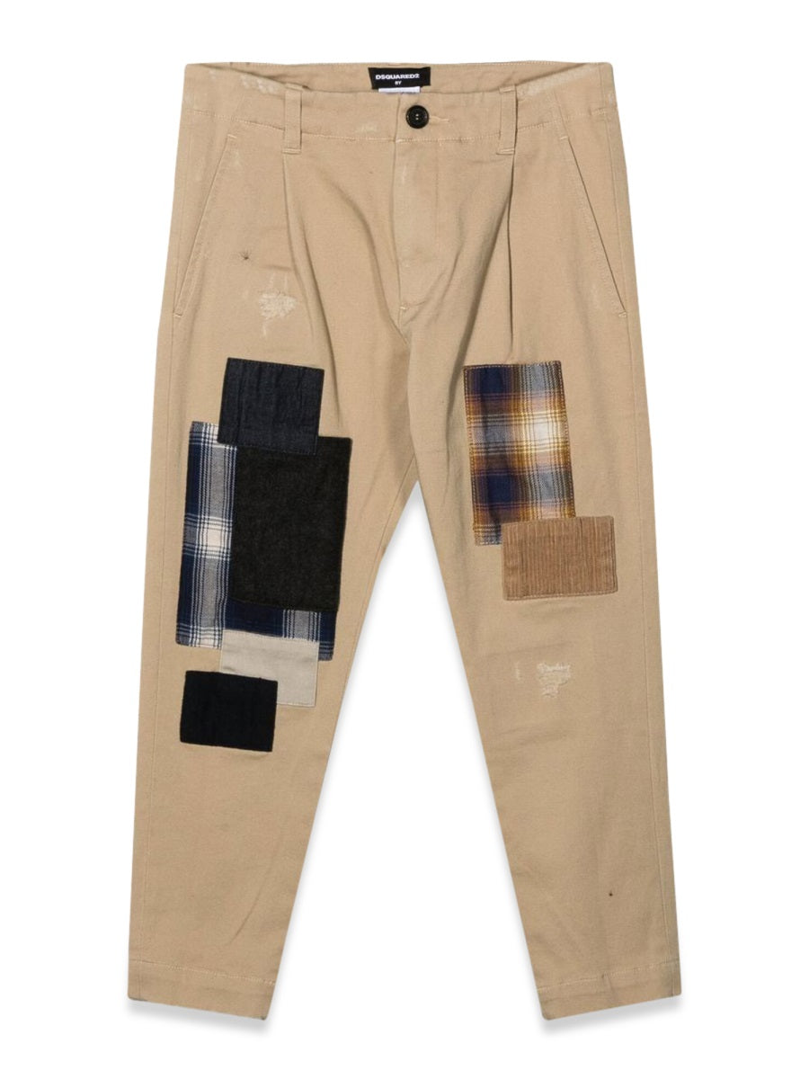 Pants With Patches Beige Cotton Trousers