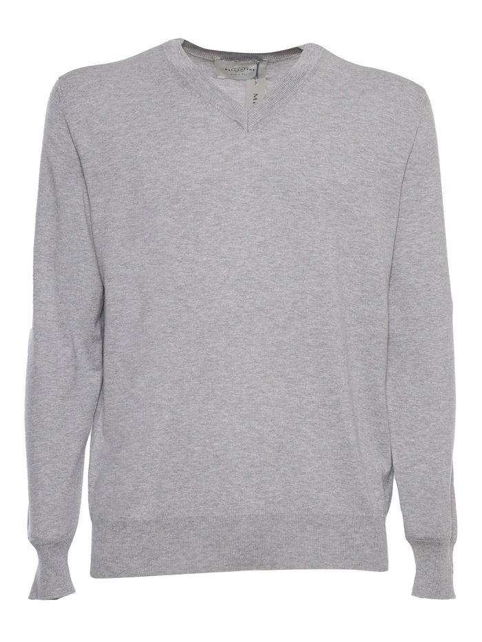 Gray mens pullover Grey Silk Cotton V Neck