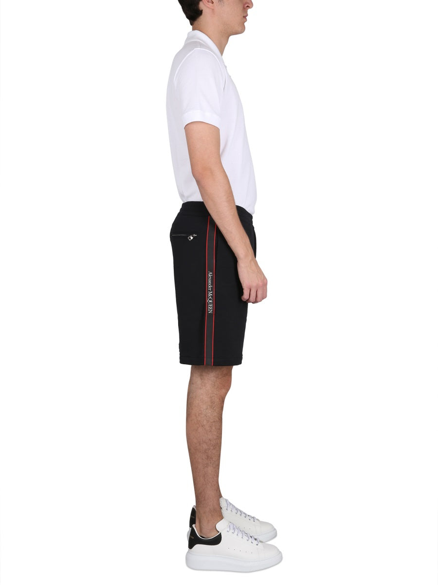 Bermuda Shorts With Selvedge Logo Band Black Cotton