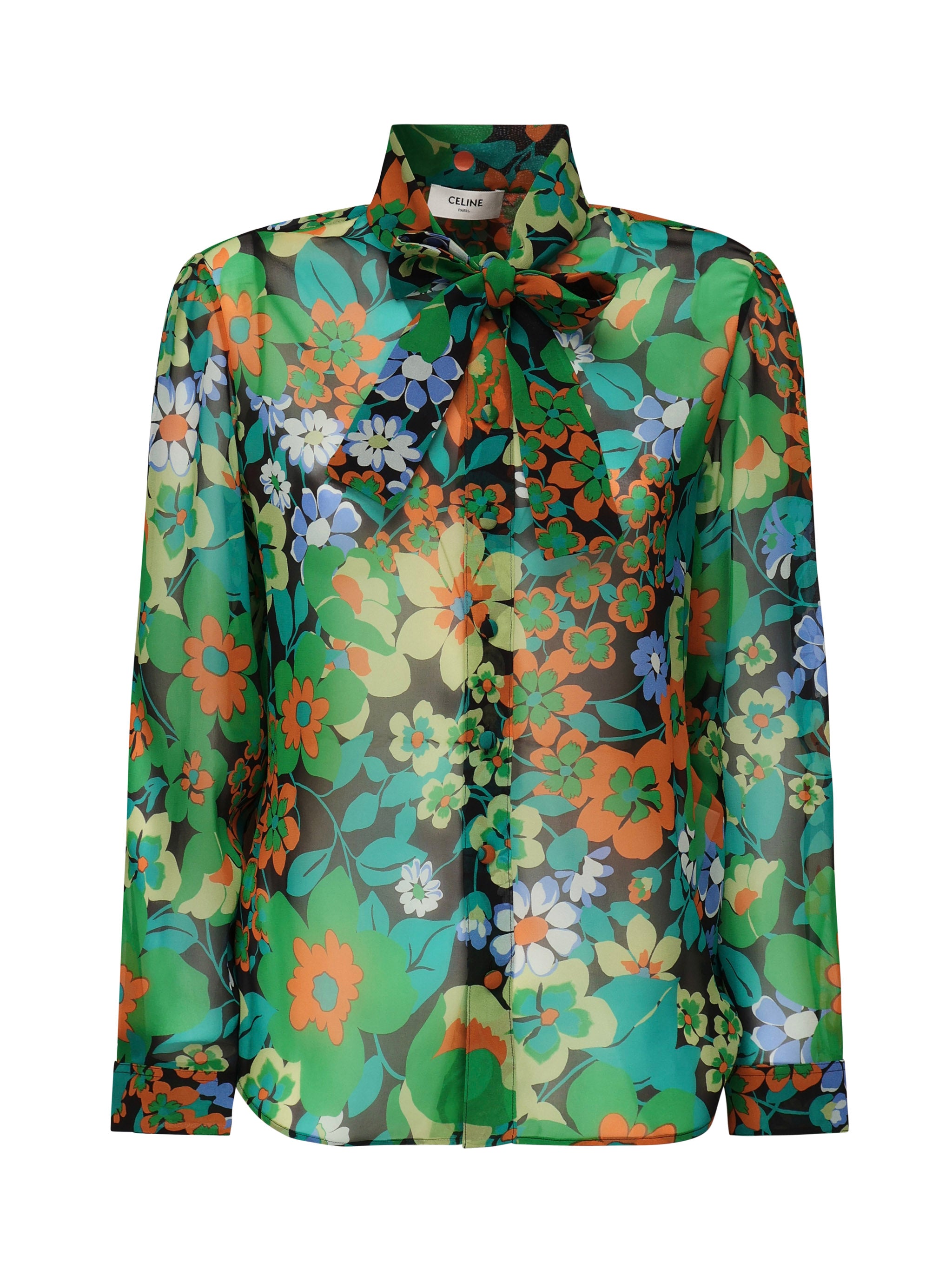 Céline Shirts Black/green/orange Silk