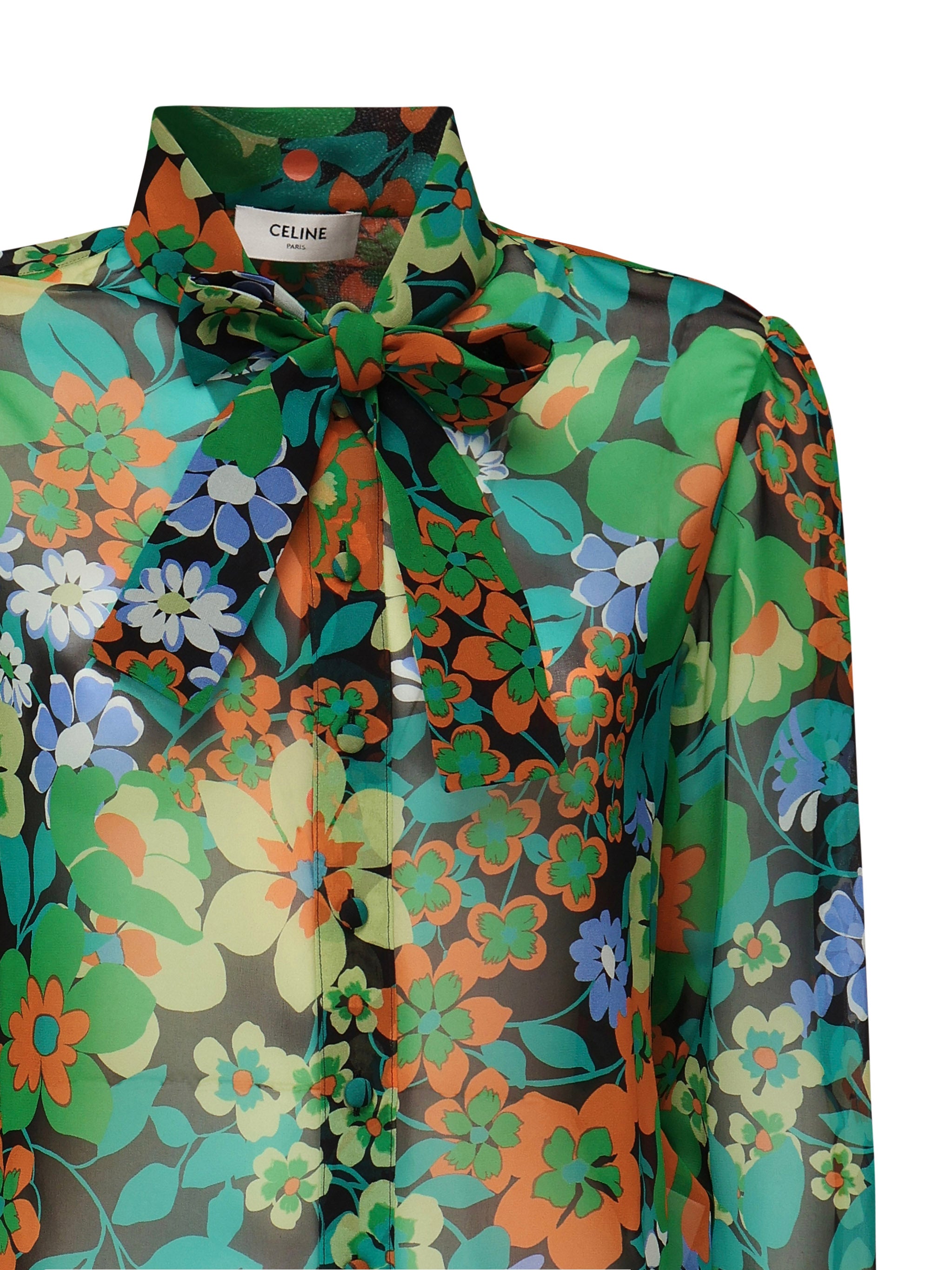 Céline Shirts Black/green/orange Silk