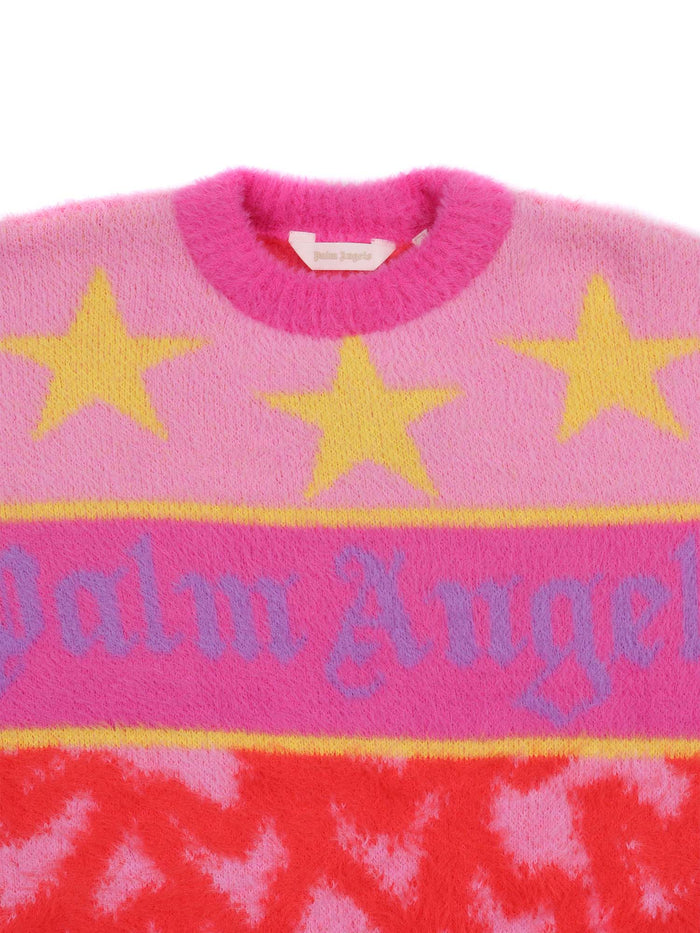 Pa Spray Hearts Knit Crew Rose Pink - L Polyamide Sweatshirt