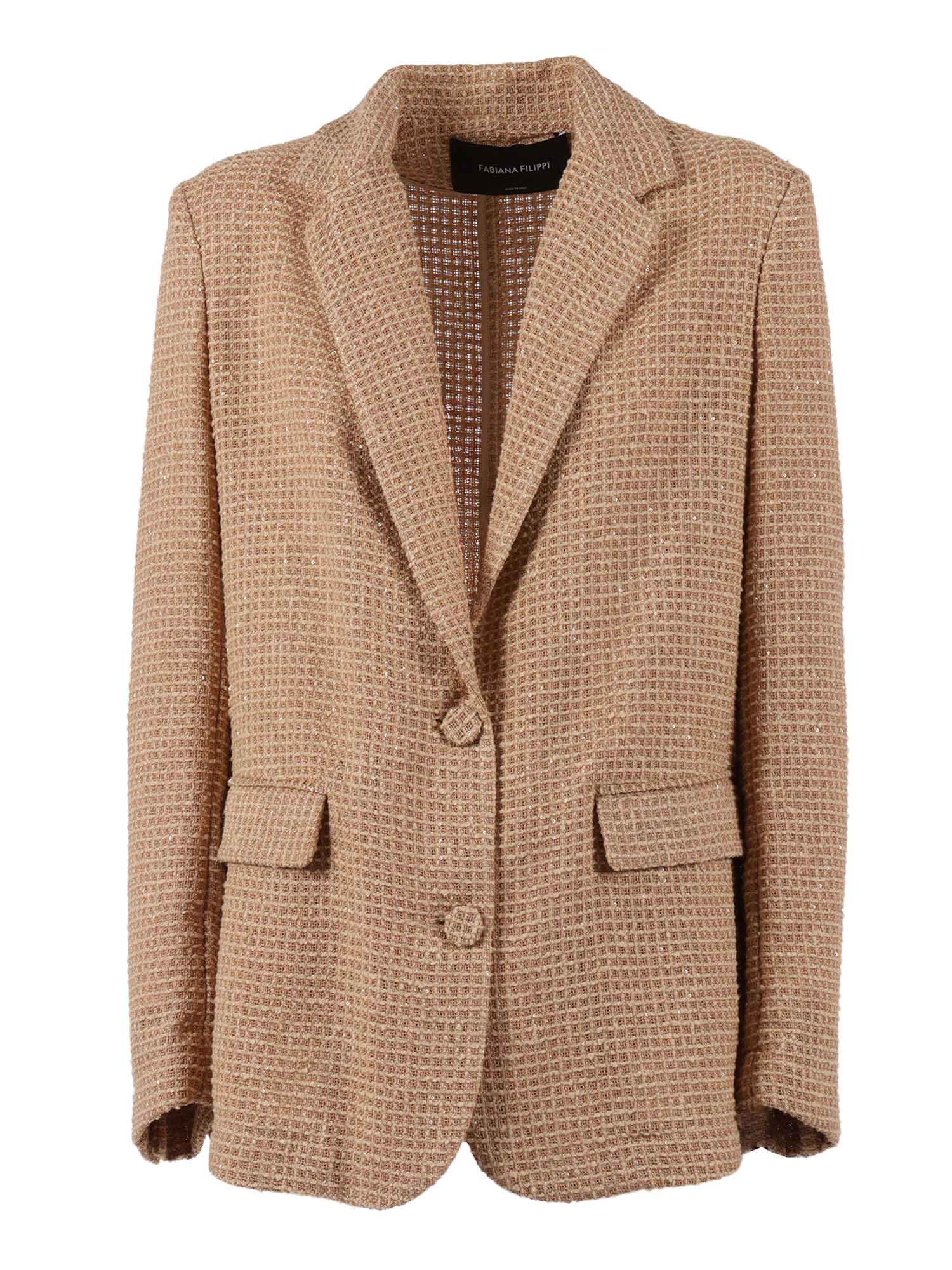 SEQUIN MESH SINGLE BREASTED JACKET Brown Cotton Polyamide