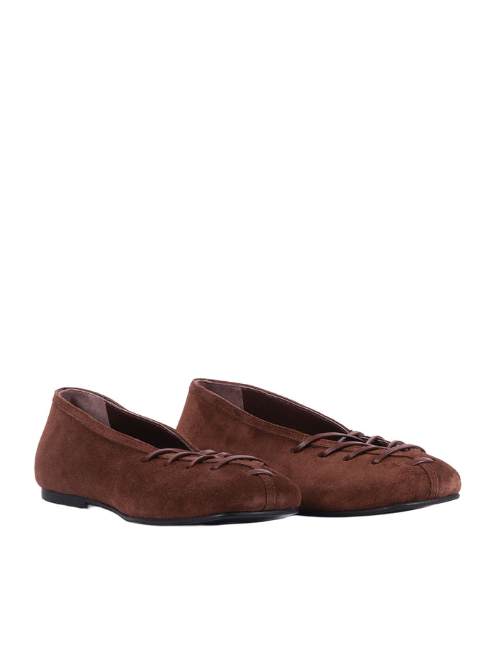 Bumi Suede Brown Leather Ballet Flats Altezza Tacco 1 Cm Flat Shoes