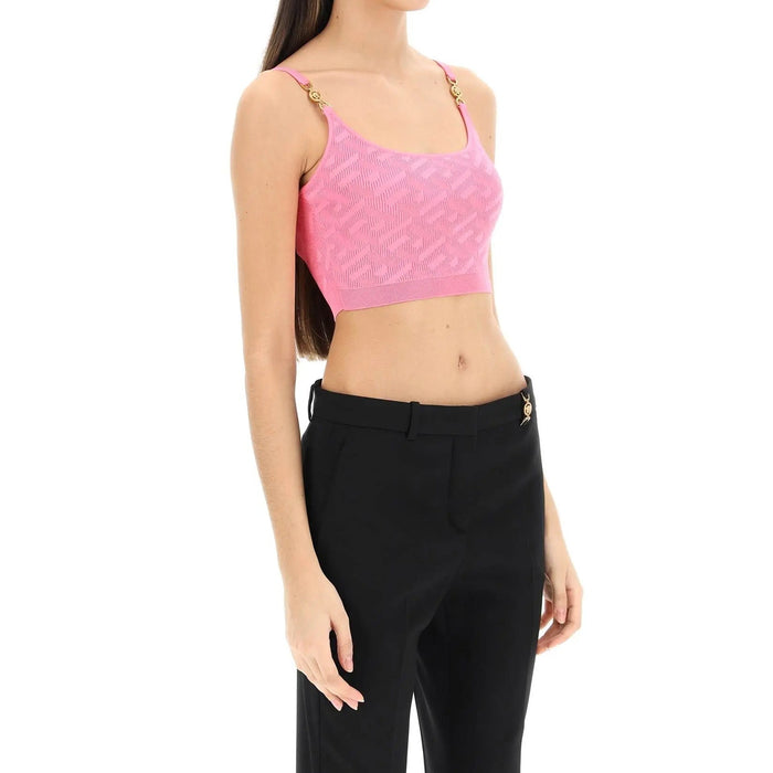 Versace La Greca Cropped Top Pink Elastane Polyamide Viscose