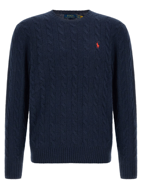 Polo Ralph Lauren Braided Wool-Cashmere Sweater — Navy