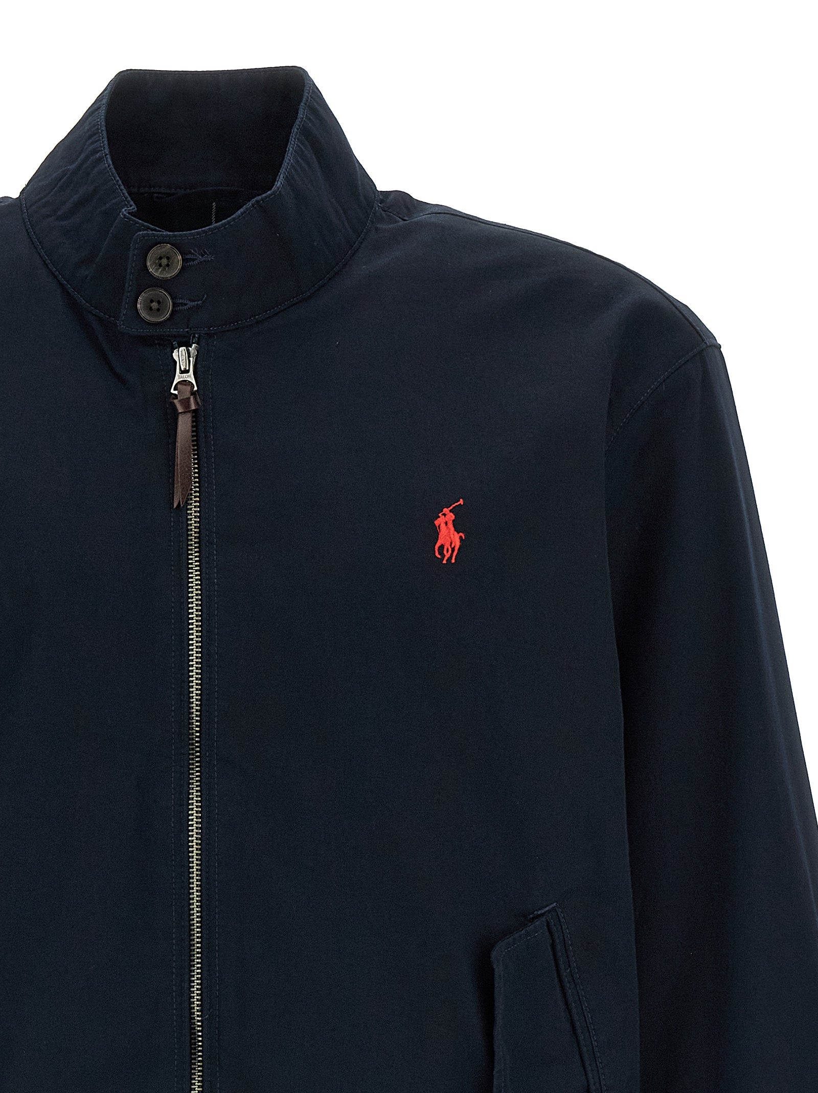 Logo Embroidery Bomber Jacket Blue Cotton Down Jacket, Parka, Casual