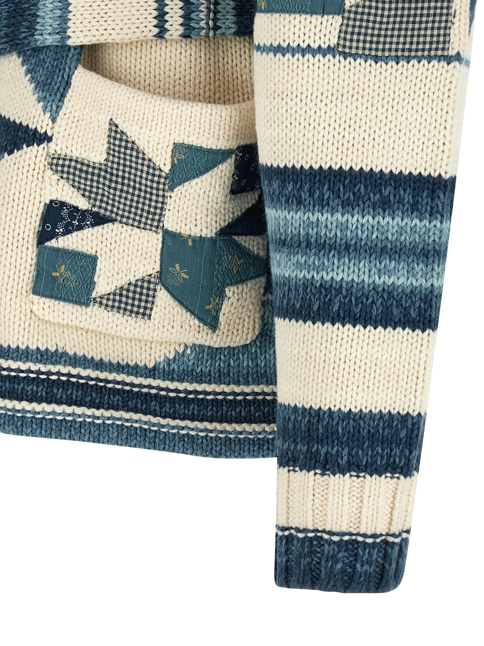 Patchwork Cardigan Blue Cotton Sweater, Cardigans
