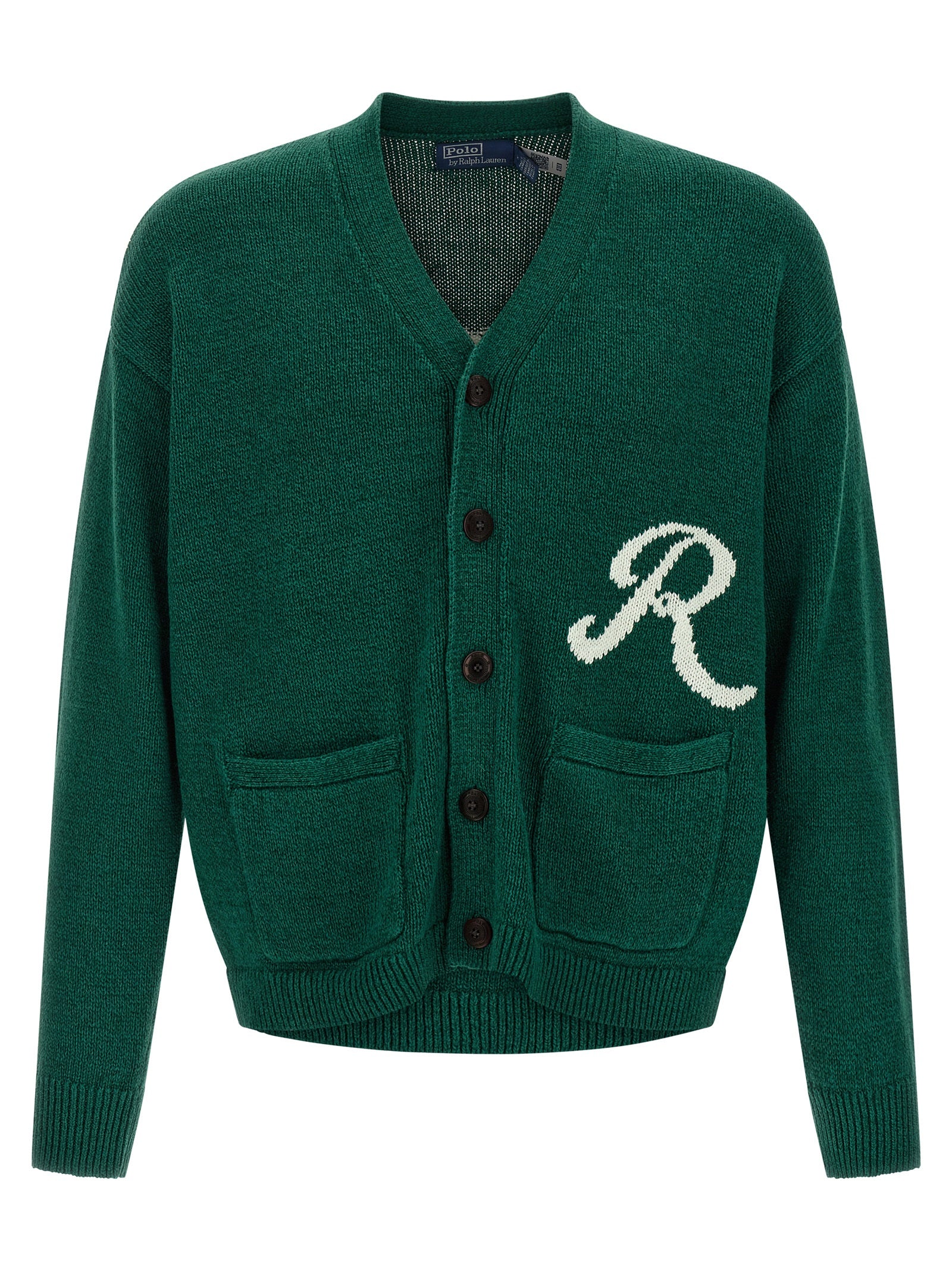 Intarsia logo cardigan Green Linen Sweater, Cardigans