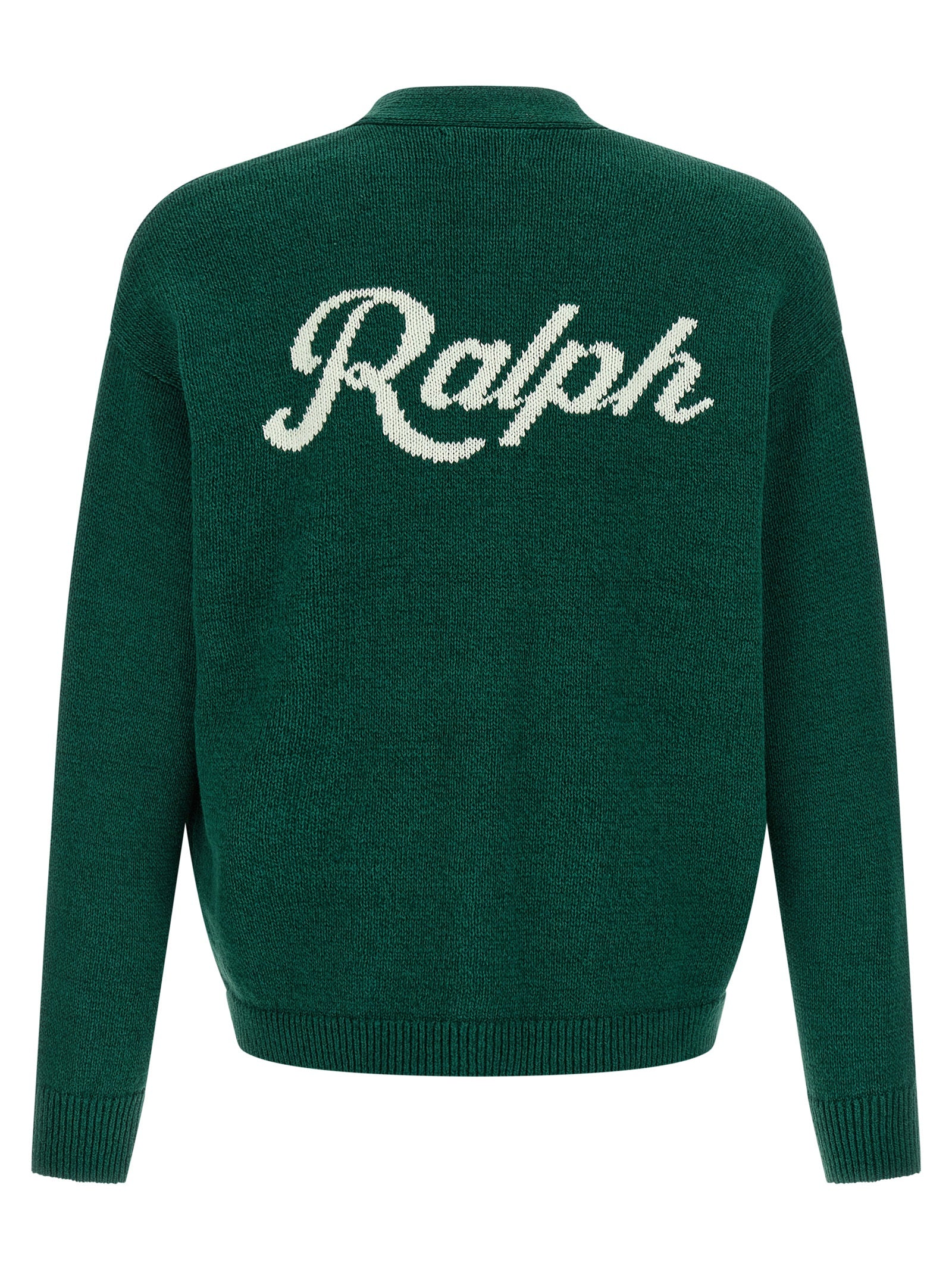 Intarsia logo cardigan Green Linen Sweater, Cardigans