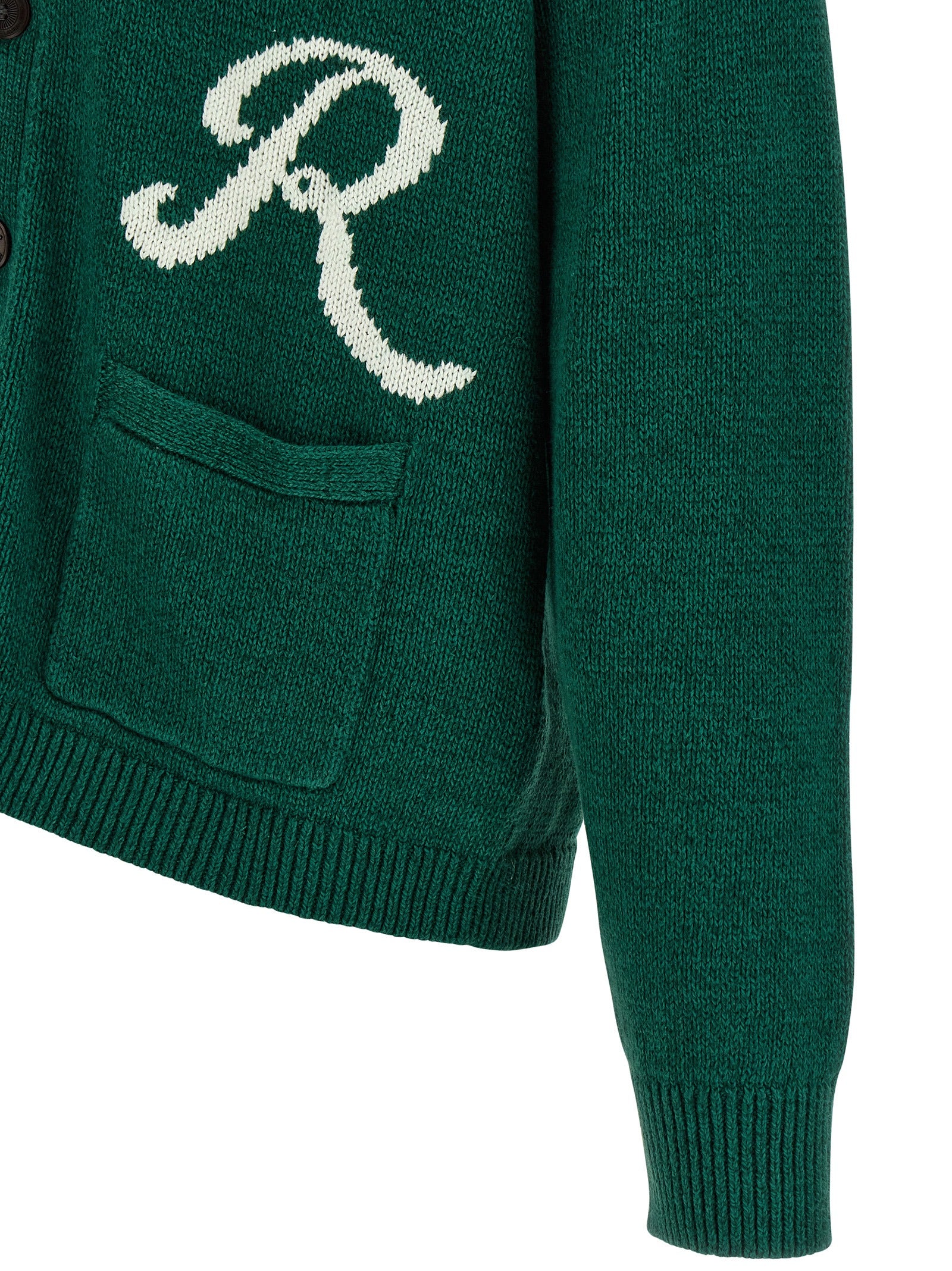 Intarsia logo cardigan Green Linen Sweater, Cardigans