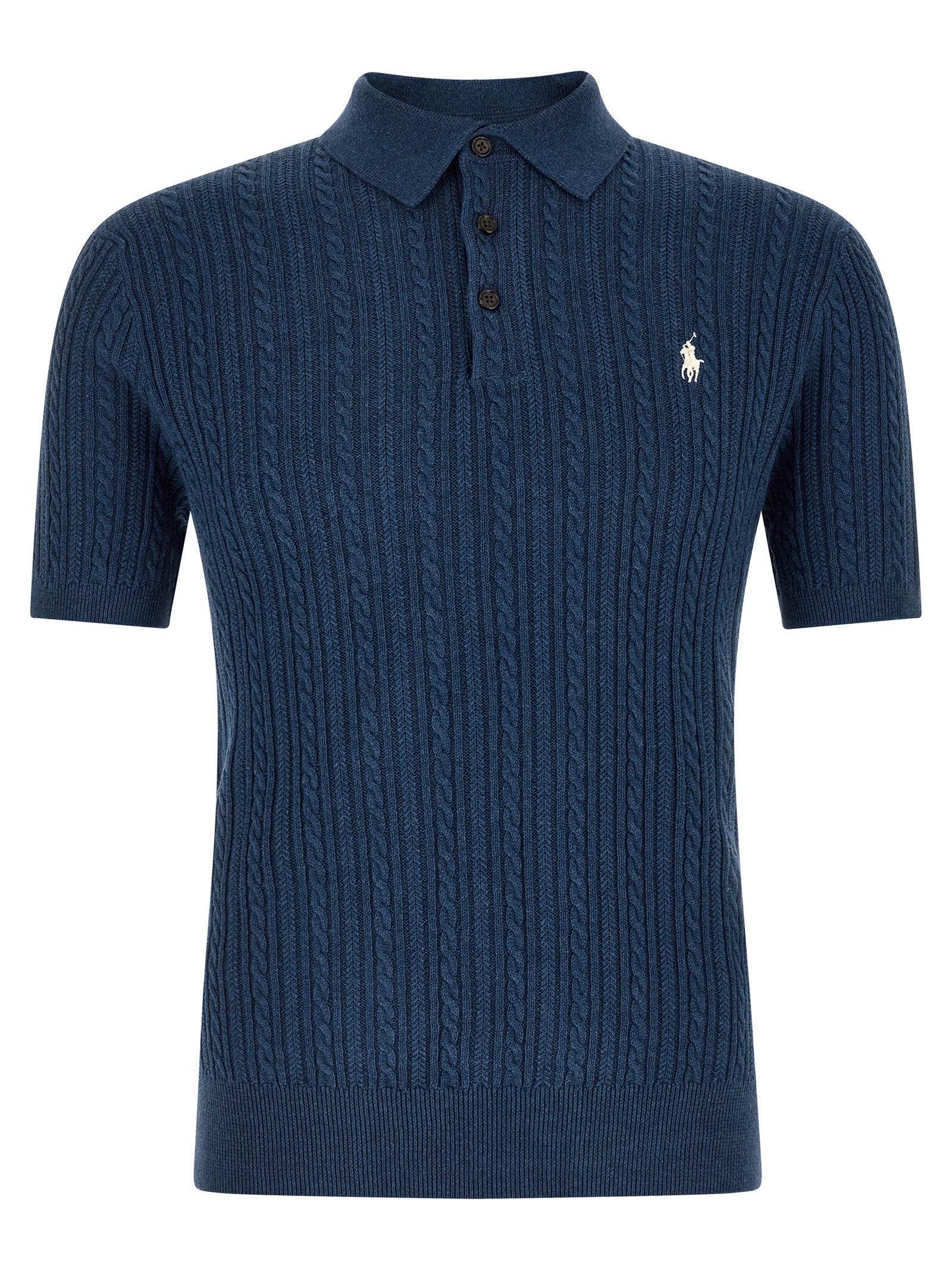 Braided Polo Sweater Blue Cotton