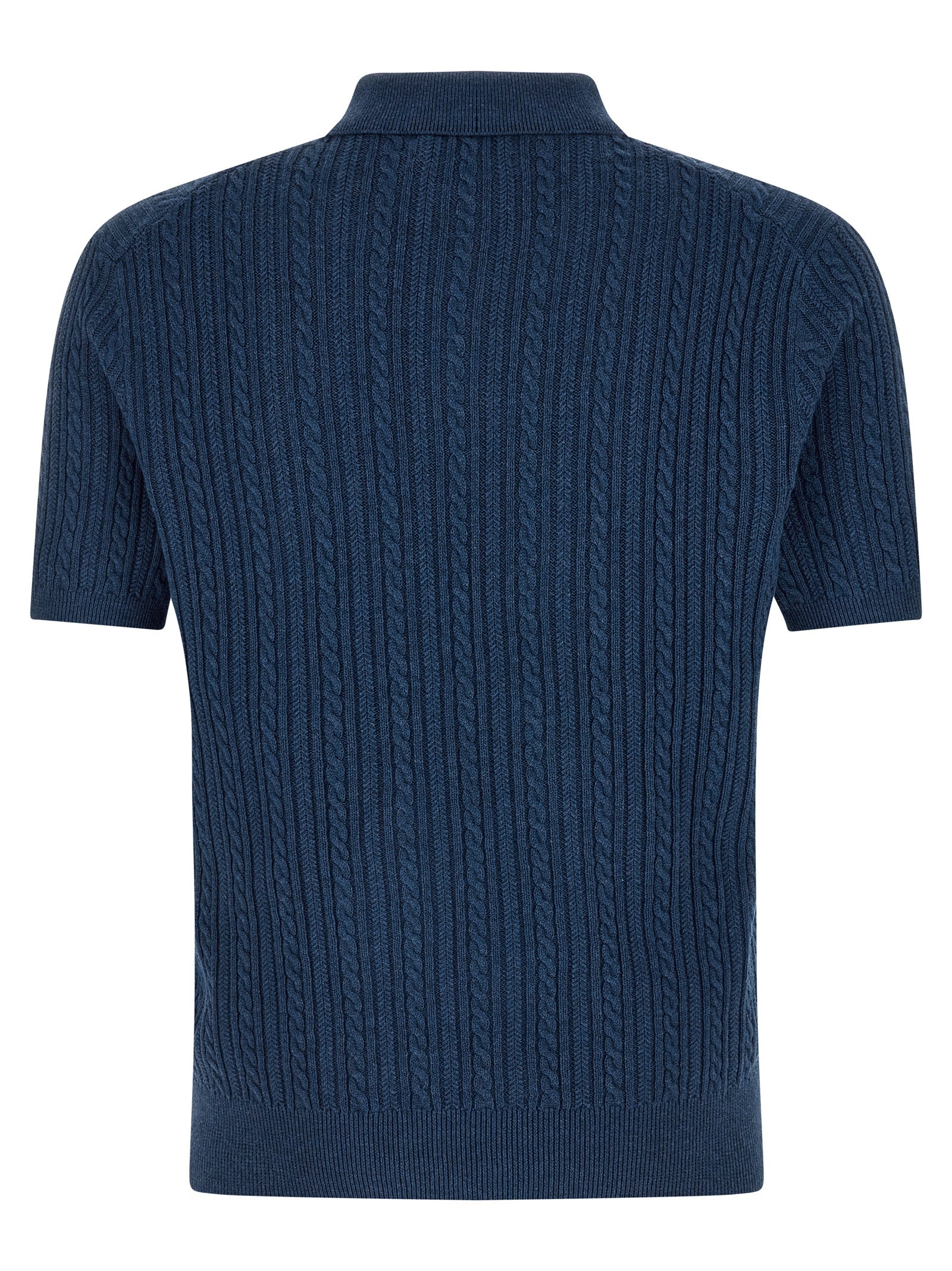 Braided Polo Sweater Blue Cotton