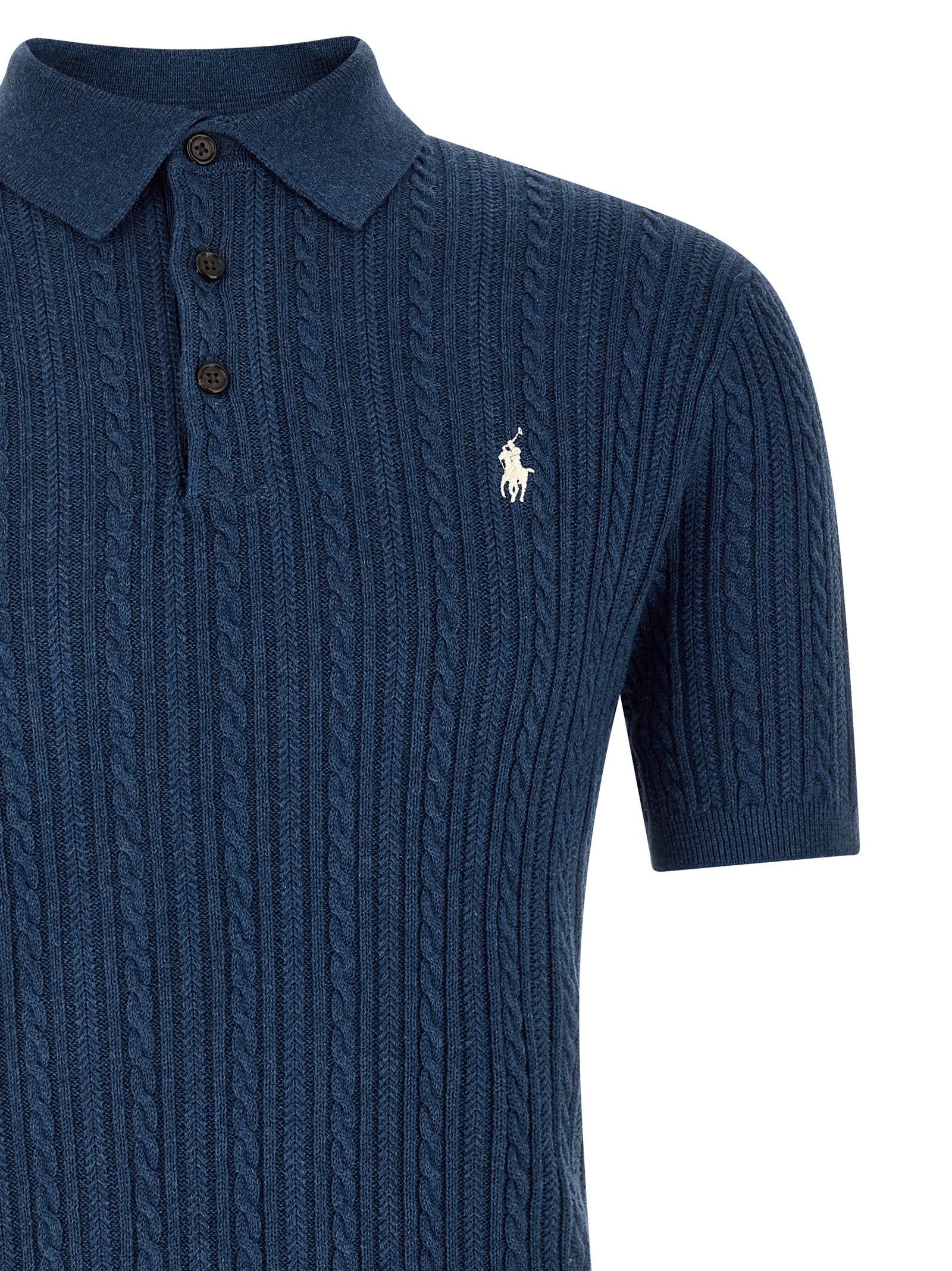 Braided Polo Sweater Blue Cotton