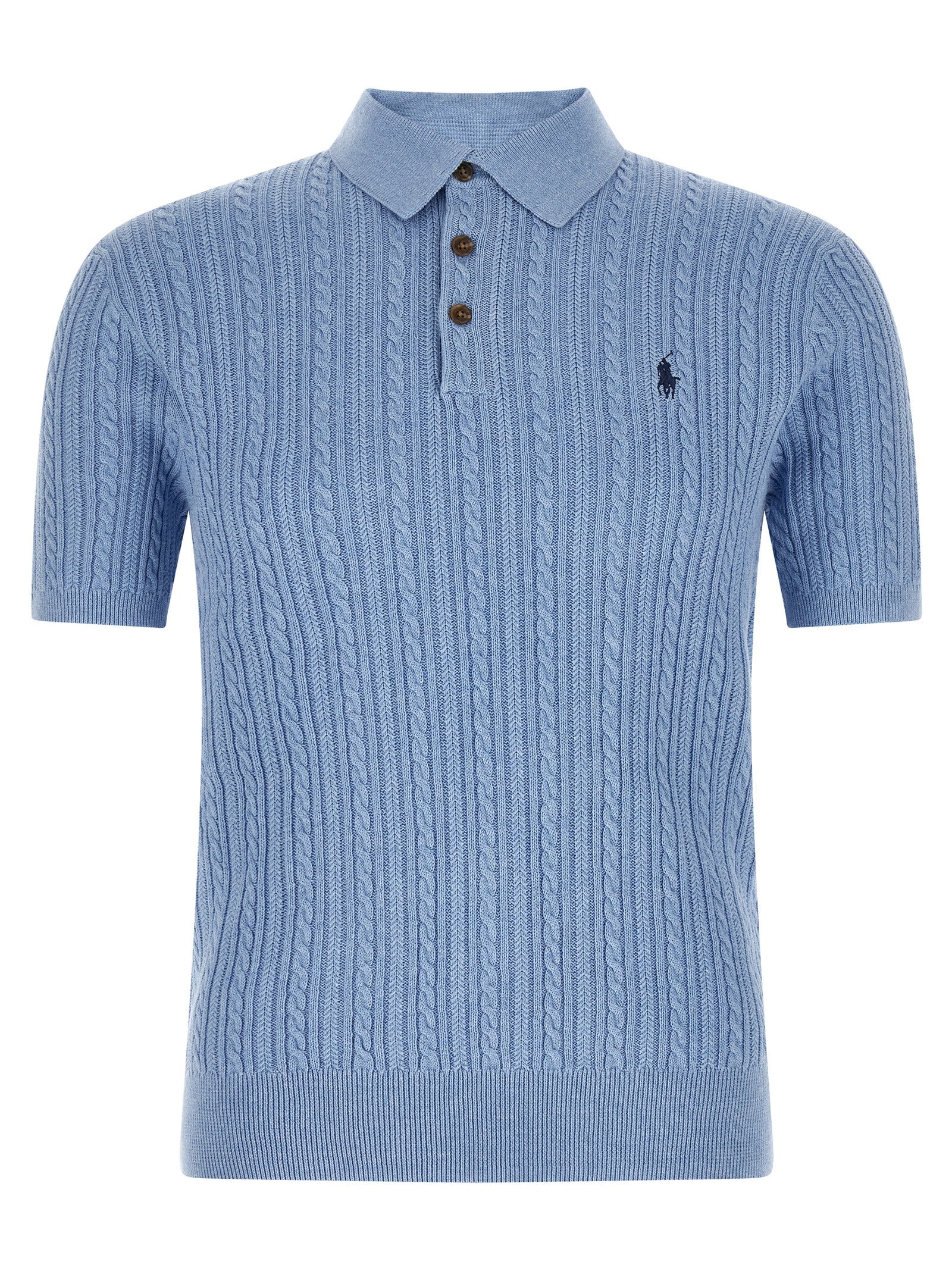 Braided Polo Sweater Light Blue Cotton