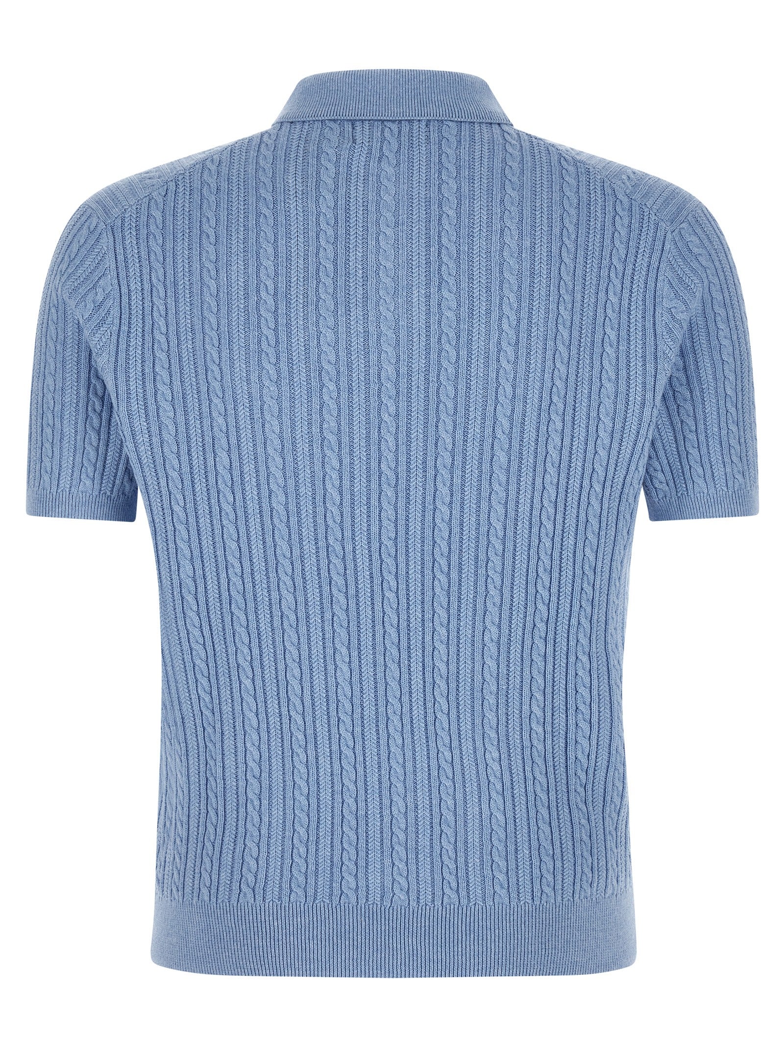 Braided Polo Sweater Light Blue Cotton