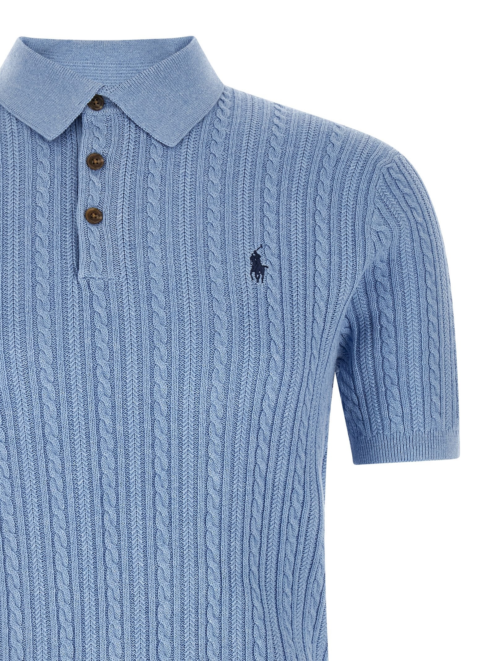Braided Polo Sweater Light Blue Cotton