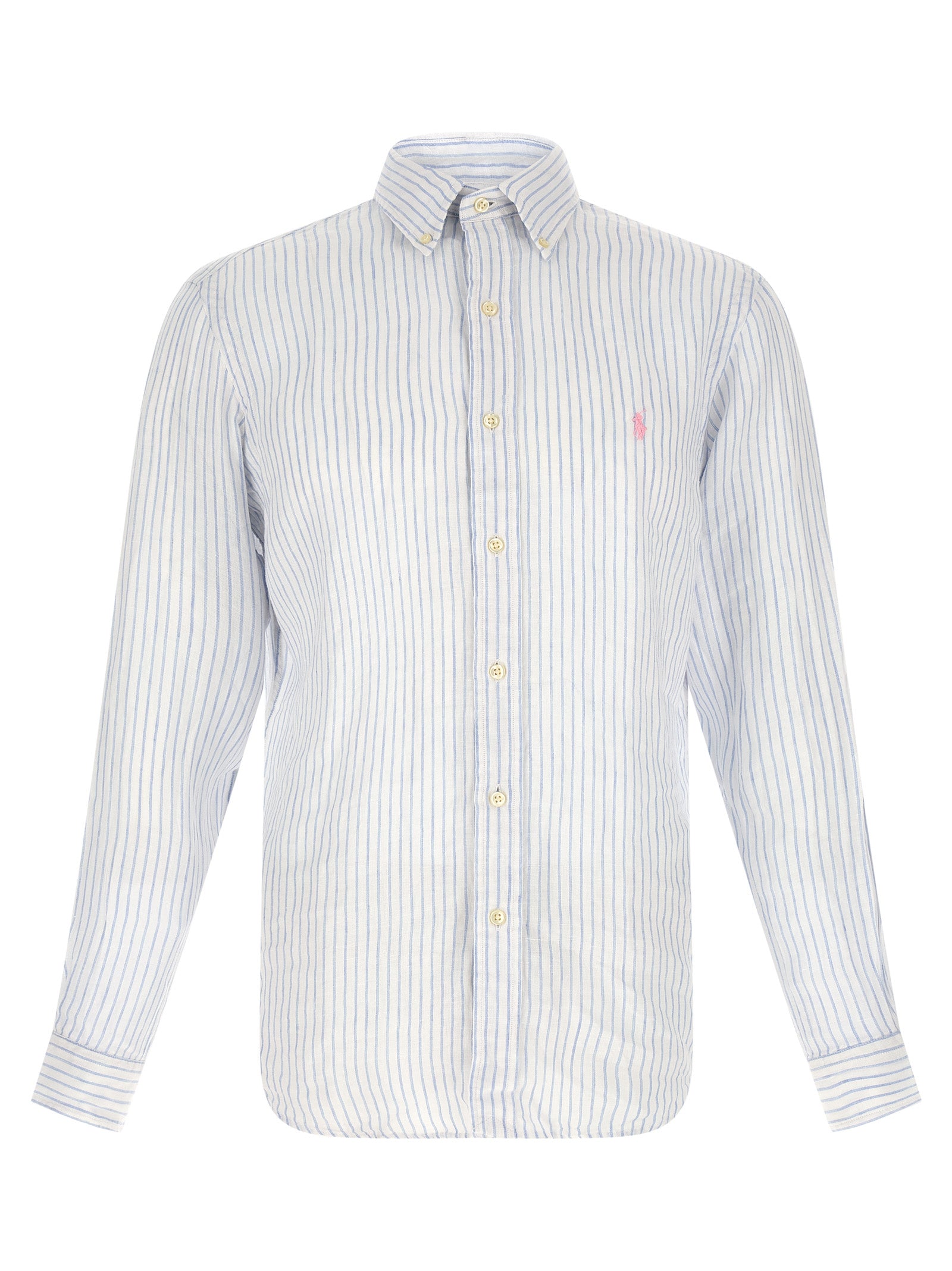 Striped Shirt Light Blue Linen Shirt, Blouse