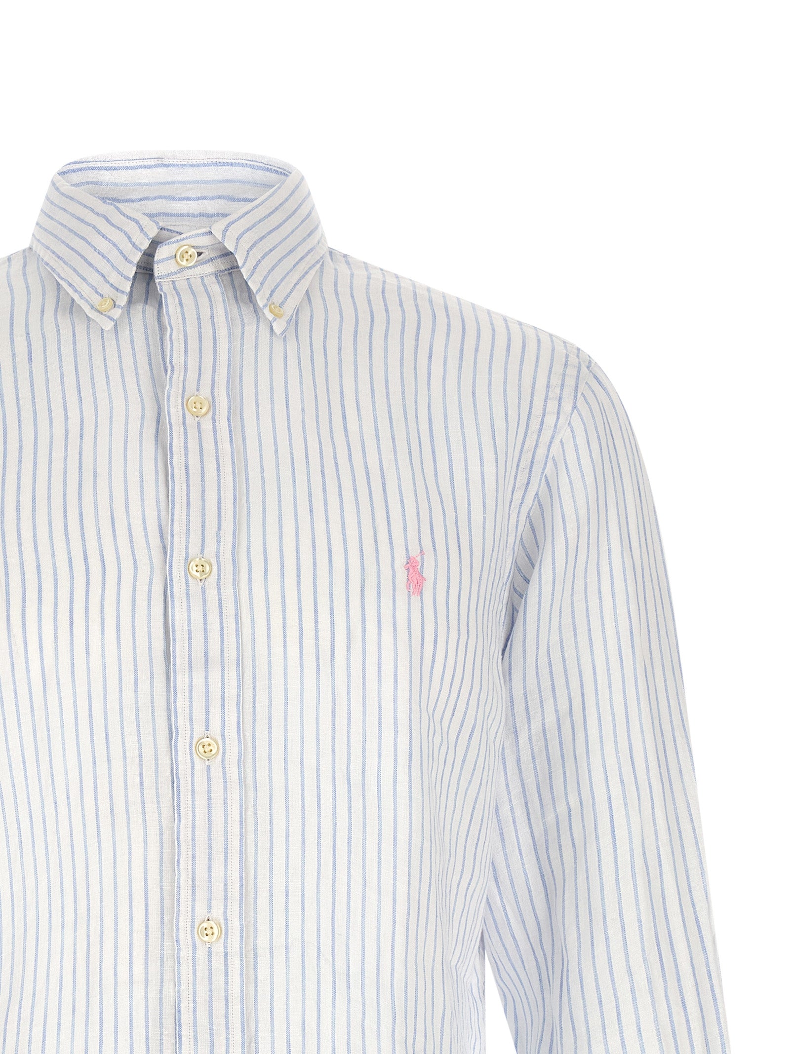 Striped Shirt Light Blue Linen Shirt, Blouse