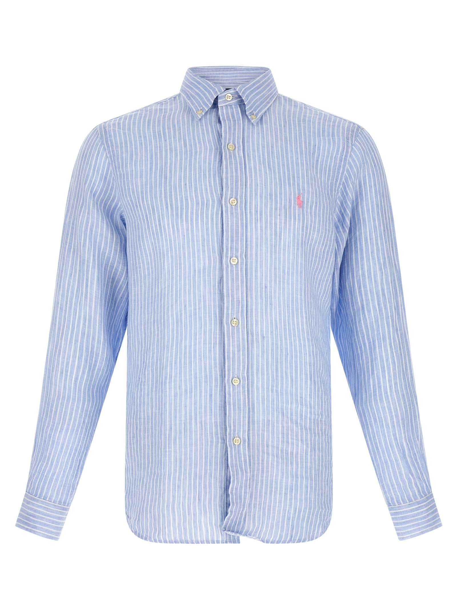 Striped Shirt Light Blue Linen Shirt, Blouse