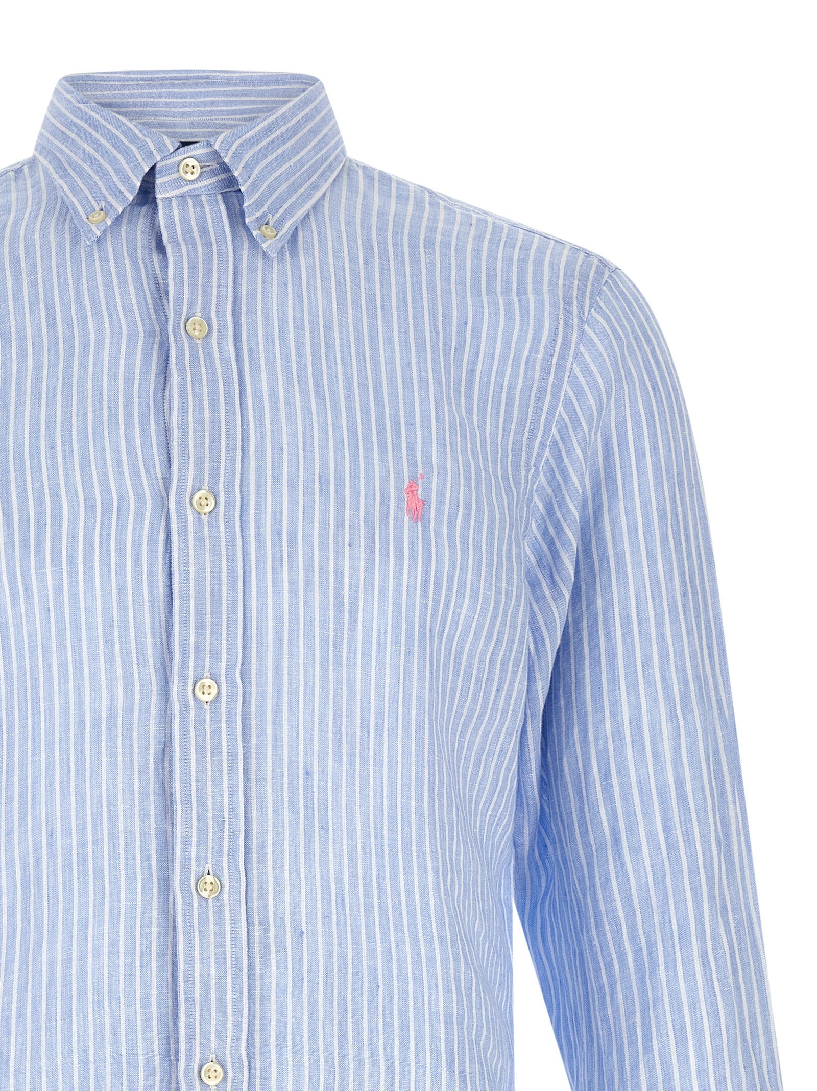 Striped Shirt Light Blue Linen Shirt, Blouse