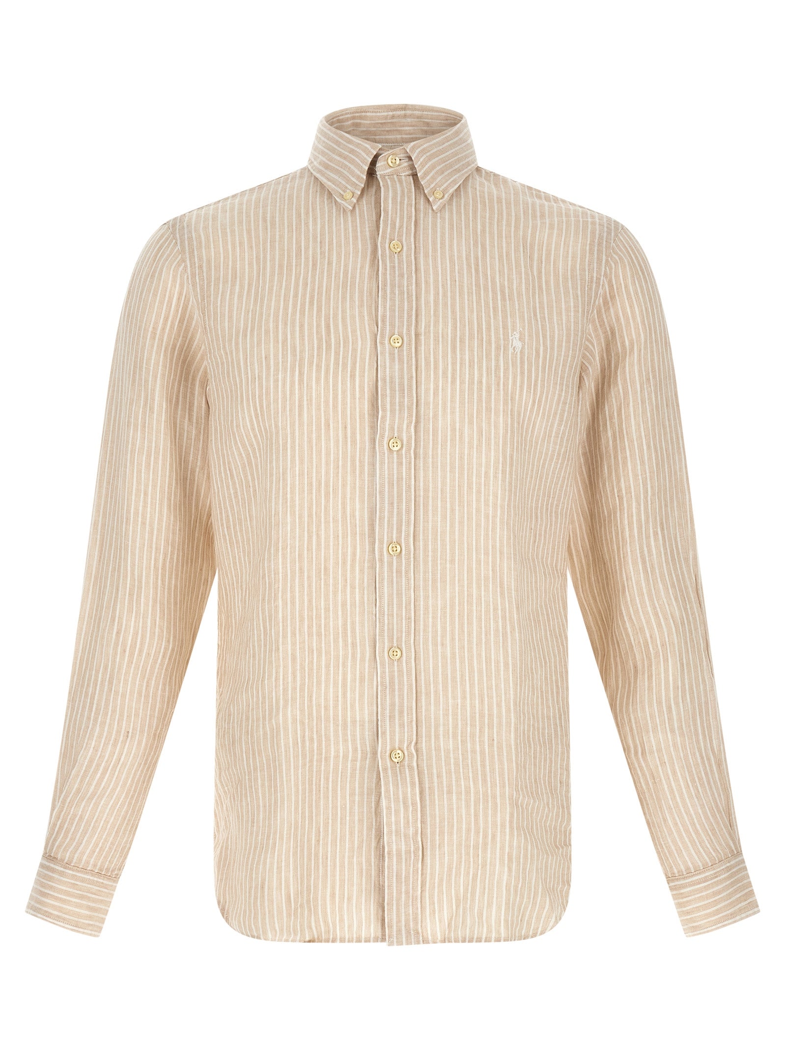 Striped Shirt Beige Linen Shirt, Blouse