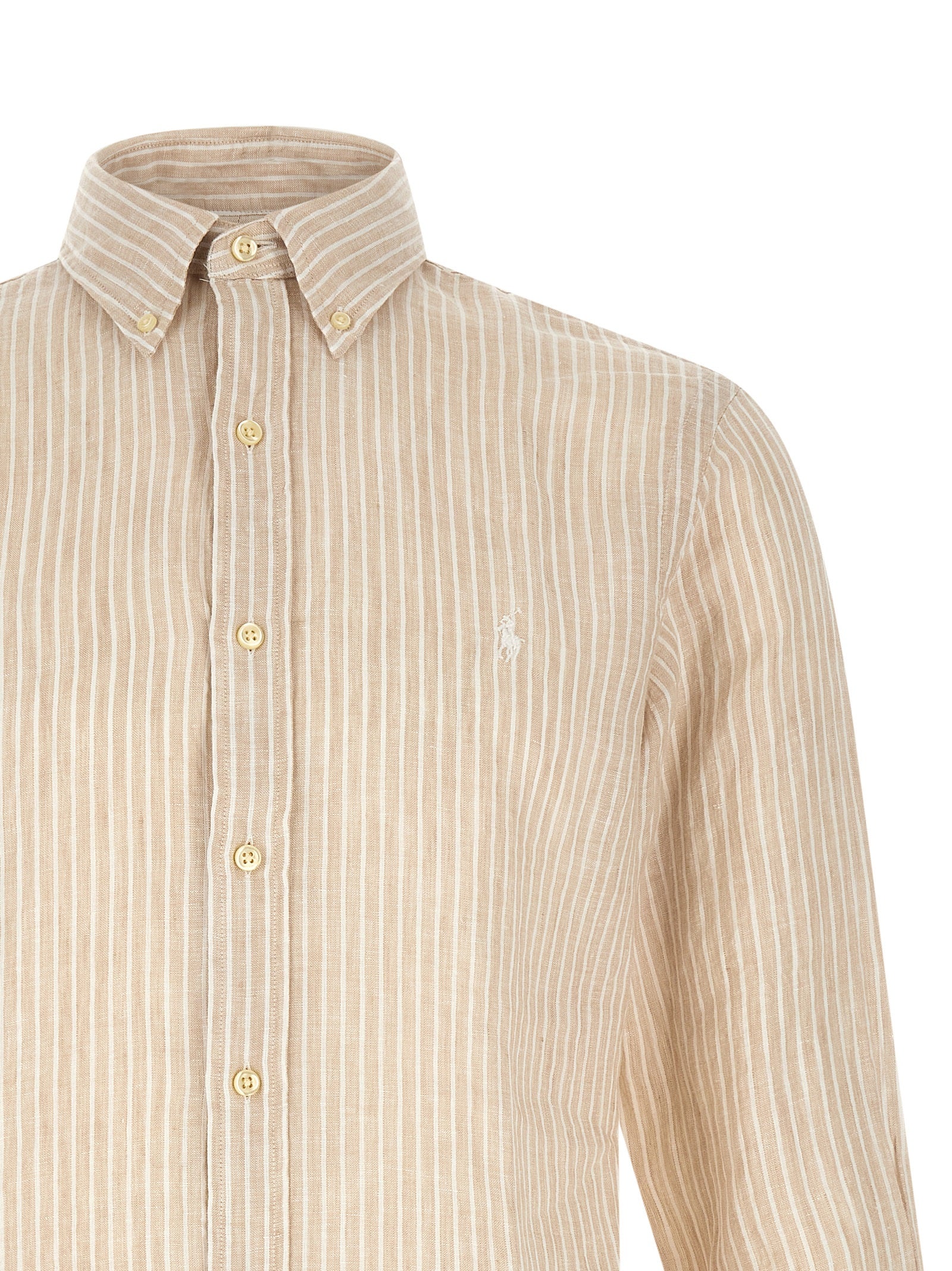 Striped Shirt Beige Linen Shirt, Blouse
