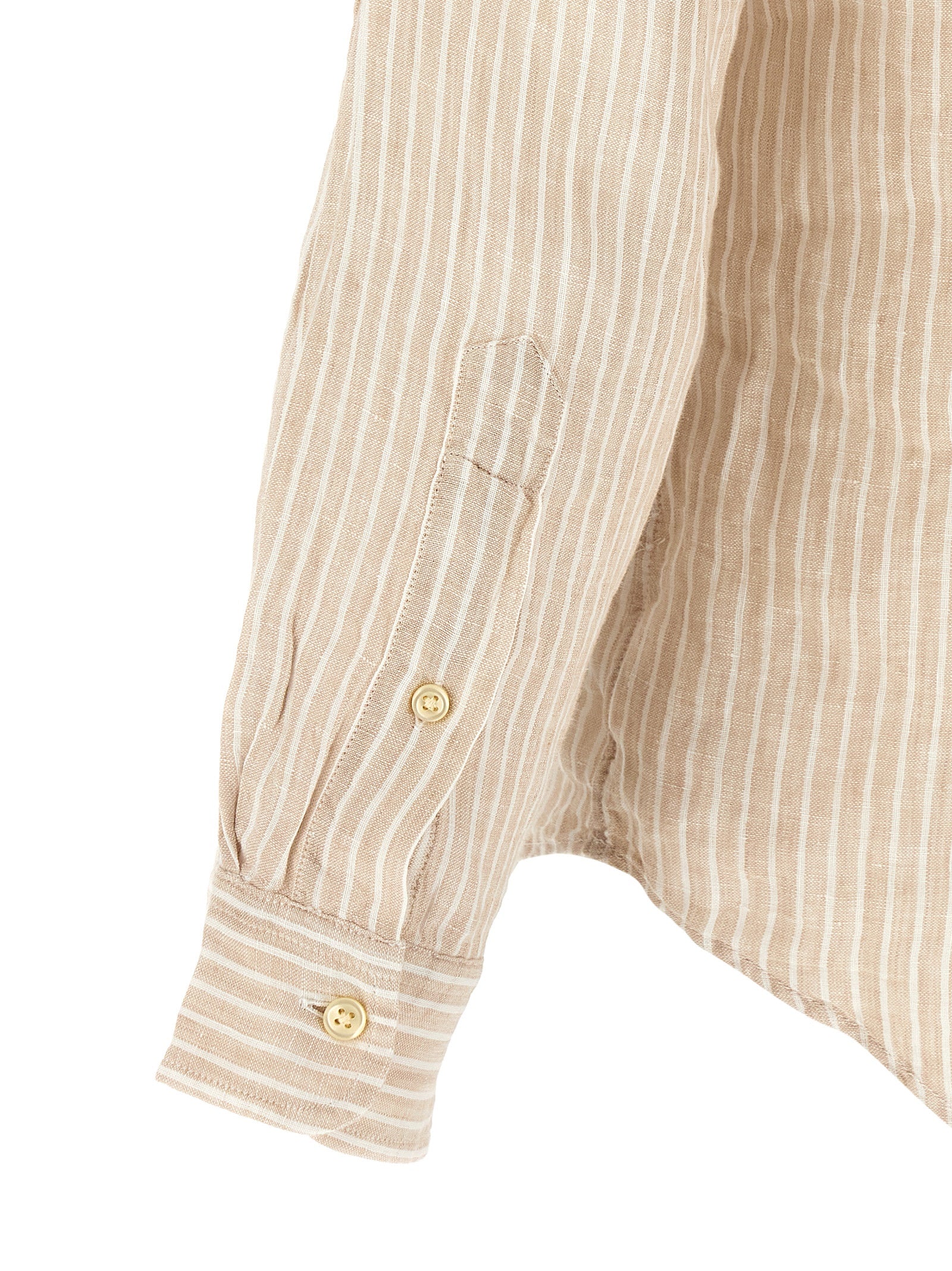 Striped Shirt Beige Linen Shirt, Blouse