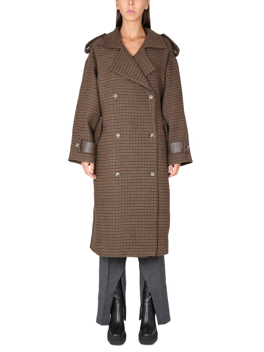 Oversize Coat With Reverse Tooth Detail Brown Wool Trench & Raincoats