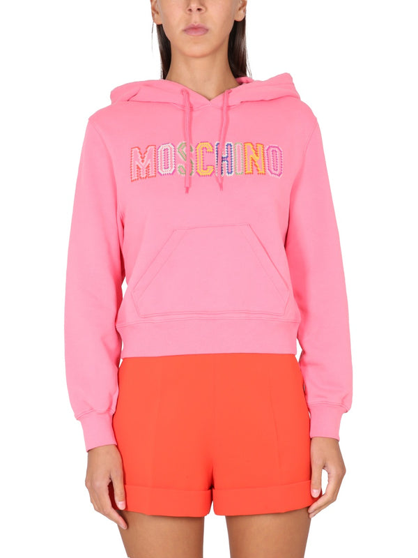 Logo Crochet Sweatshirt Pink Cotton Sweatshirts