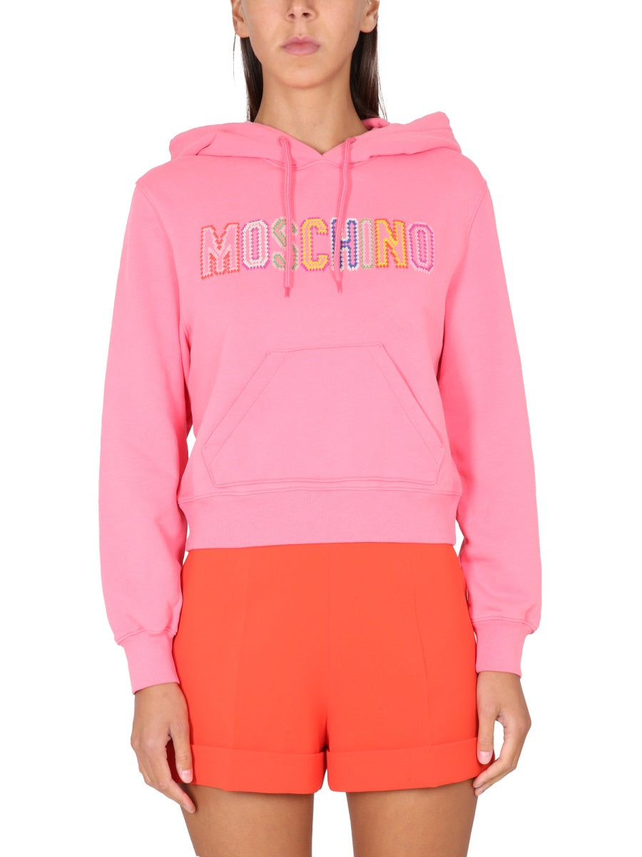 Logo Crochet Sweatshirt Pink Cotton Sweatshirts